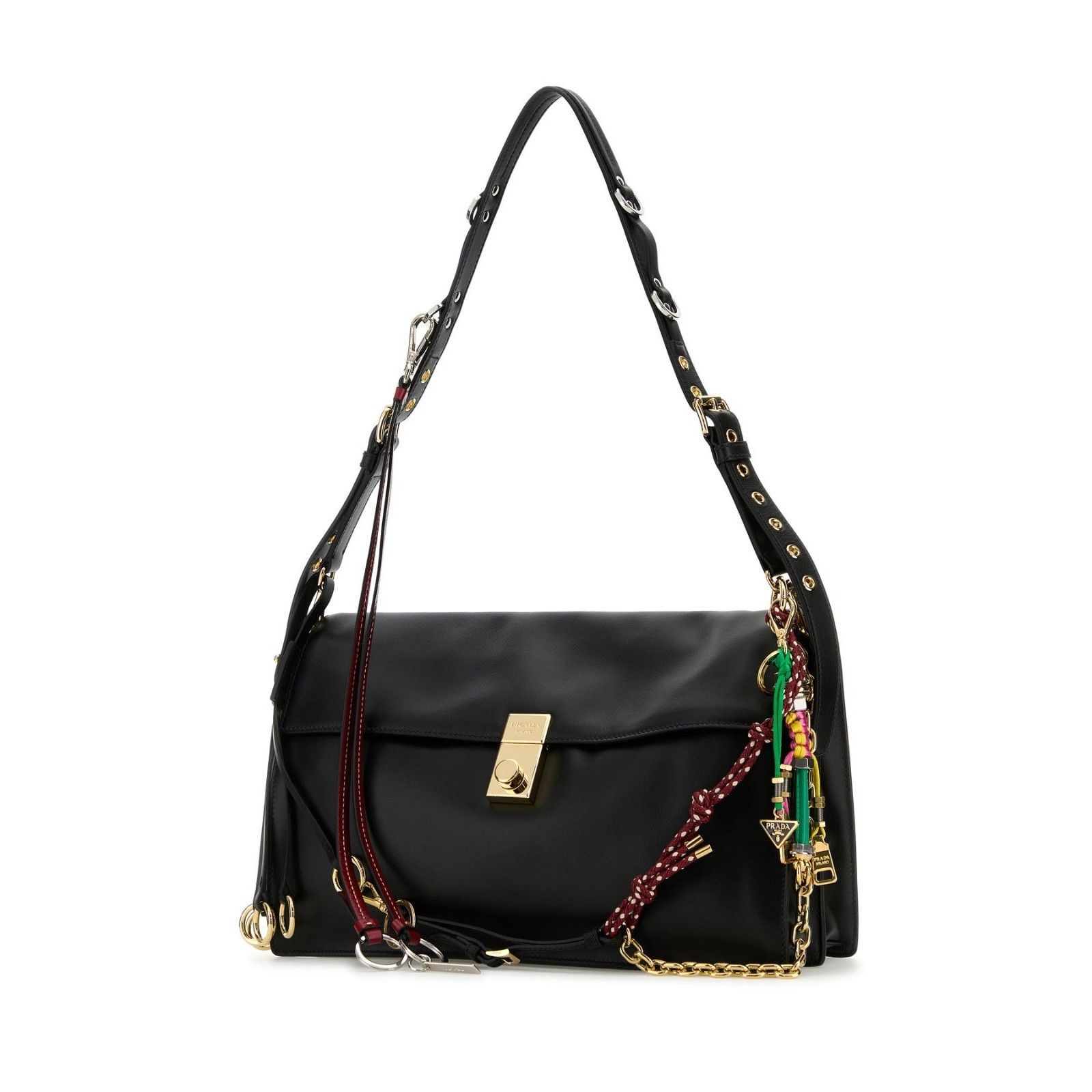 Prada PRADA Soft Sound Large $5400 Black Leather Charms Shoulder B Size ONE SIZE - 2 Thumbnail