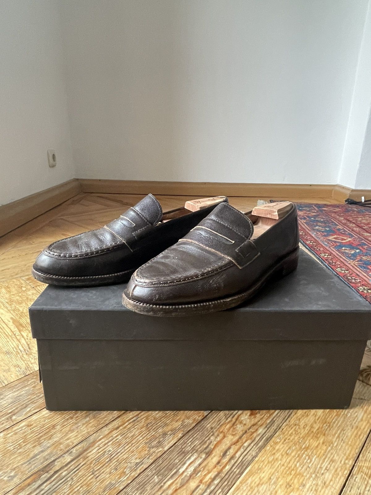 Giorgio Armani Vintage 80/90s GIORGIO ARMANI Mainline Grain Leather Loafers Size US 9 / EU 42 - 1 Thumbnail