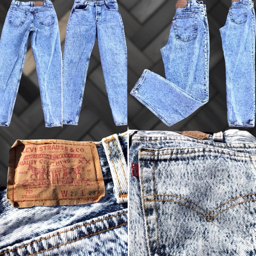 Levi's VINTAGE Levi’s Button Fly 701 Student Jeans Acid Wash W 27 L 28 USA 80s 90s Size 27" / US 4 / IT 40 - 1 Thumbnail