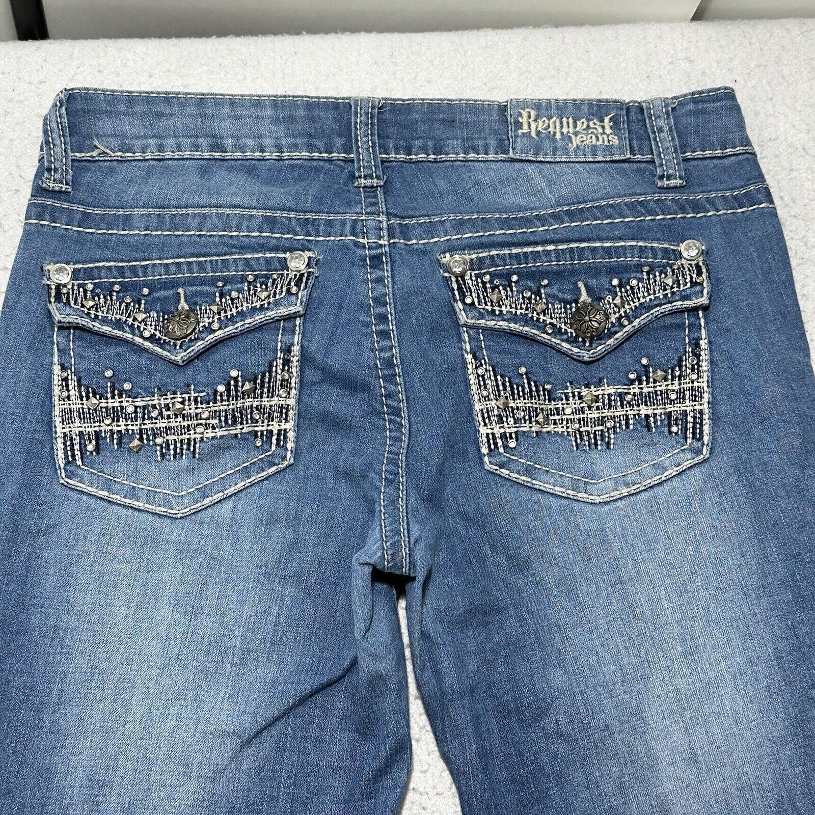 Request Jeans Request Jeans 32x30 Y2K Low Rise Blue Embellished Pocket Size 32" / US 10 / IT 46 - 7 Thumbnail