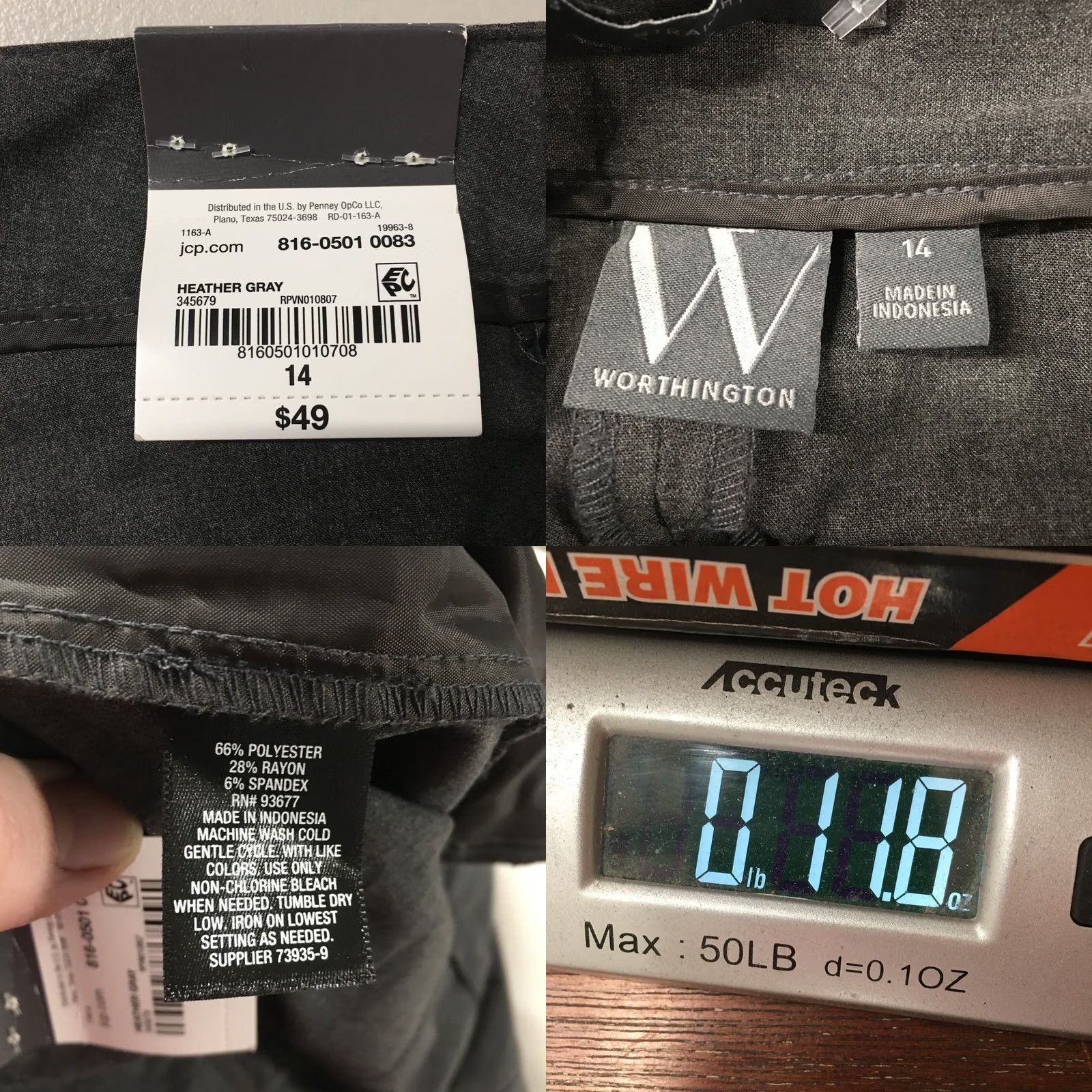 Worthington Worthington Dress Pants Womens 14 Straight Leg High Rise Casual Heather Gray NEW Size 36" / US 14 / IT 50 - 10 Thumbnail