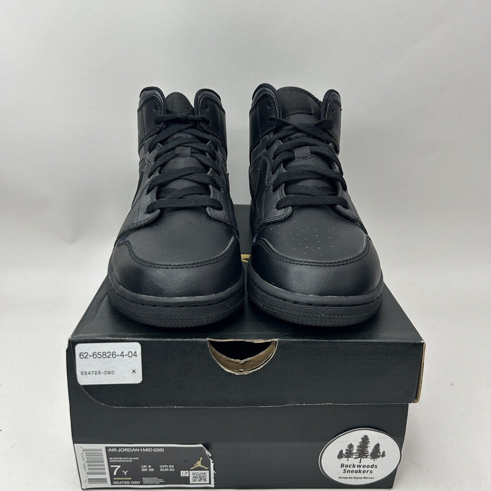 Jordan Brand Nike Air Jordan 1 Mid GS “Deep Black Nubuck Swoosh” 2023 Size US 8.5 / IT 38.5 - 2 Thumbnail