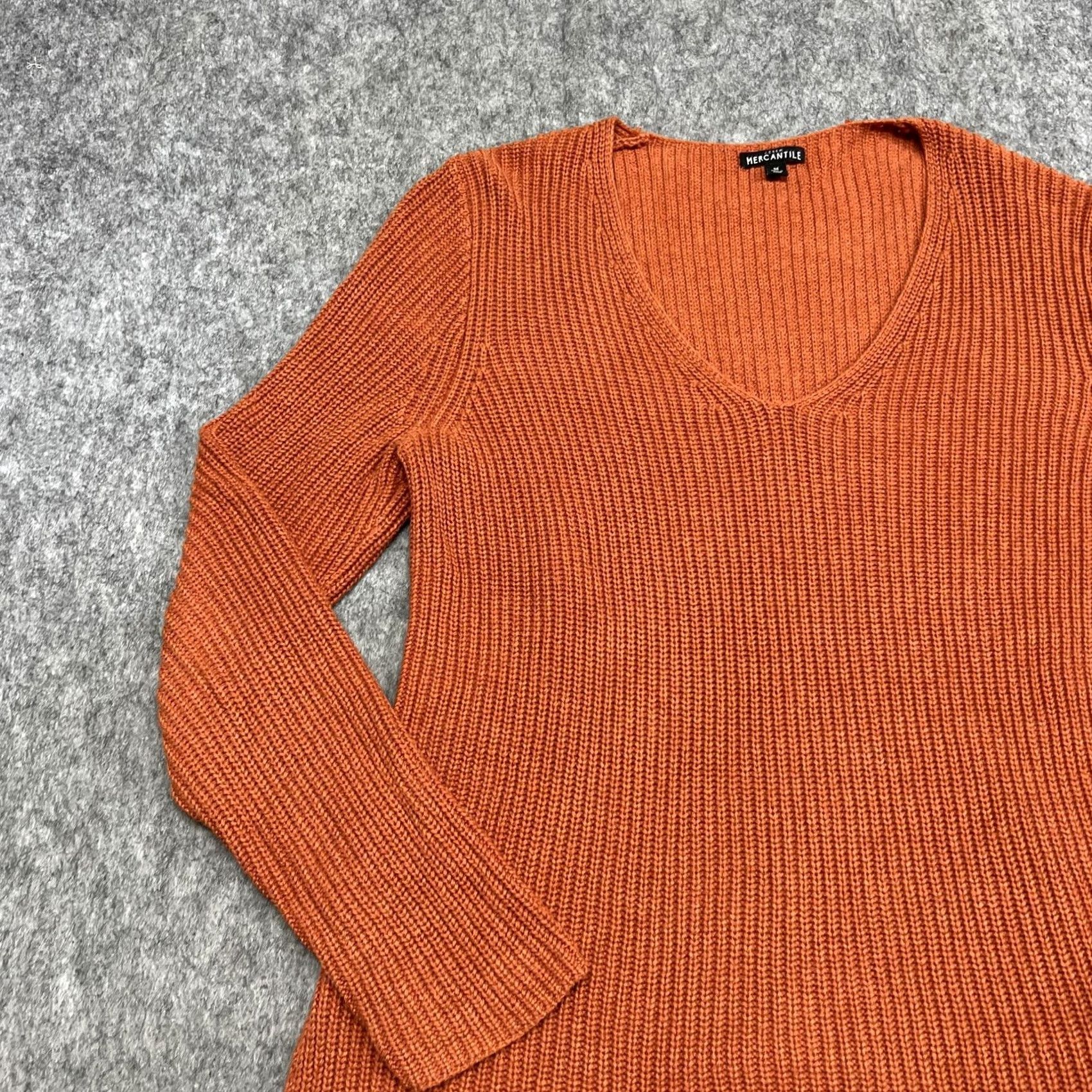 Vintage J.CREW Mercantile Sweater Womens M Orange Cotton V-Neck Chunky Knit Pullover Sweater Size M / US 6-8 / IT 42-44 - 5 Thumbnail
