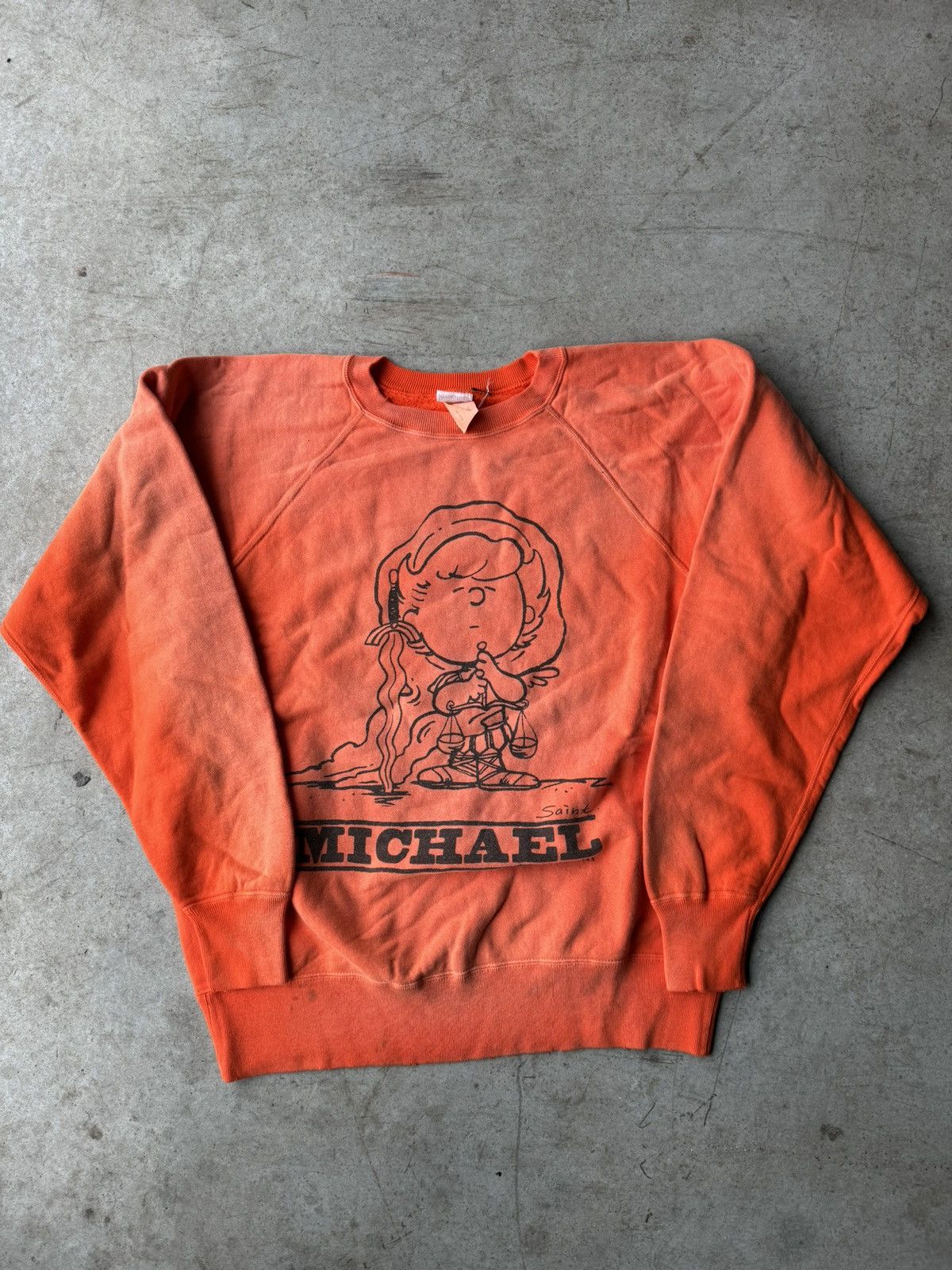 image of Saint Michael Charlie Brown Sweatshirt in Orange, Men's (Size Large)