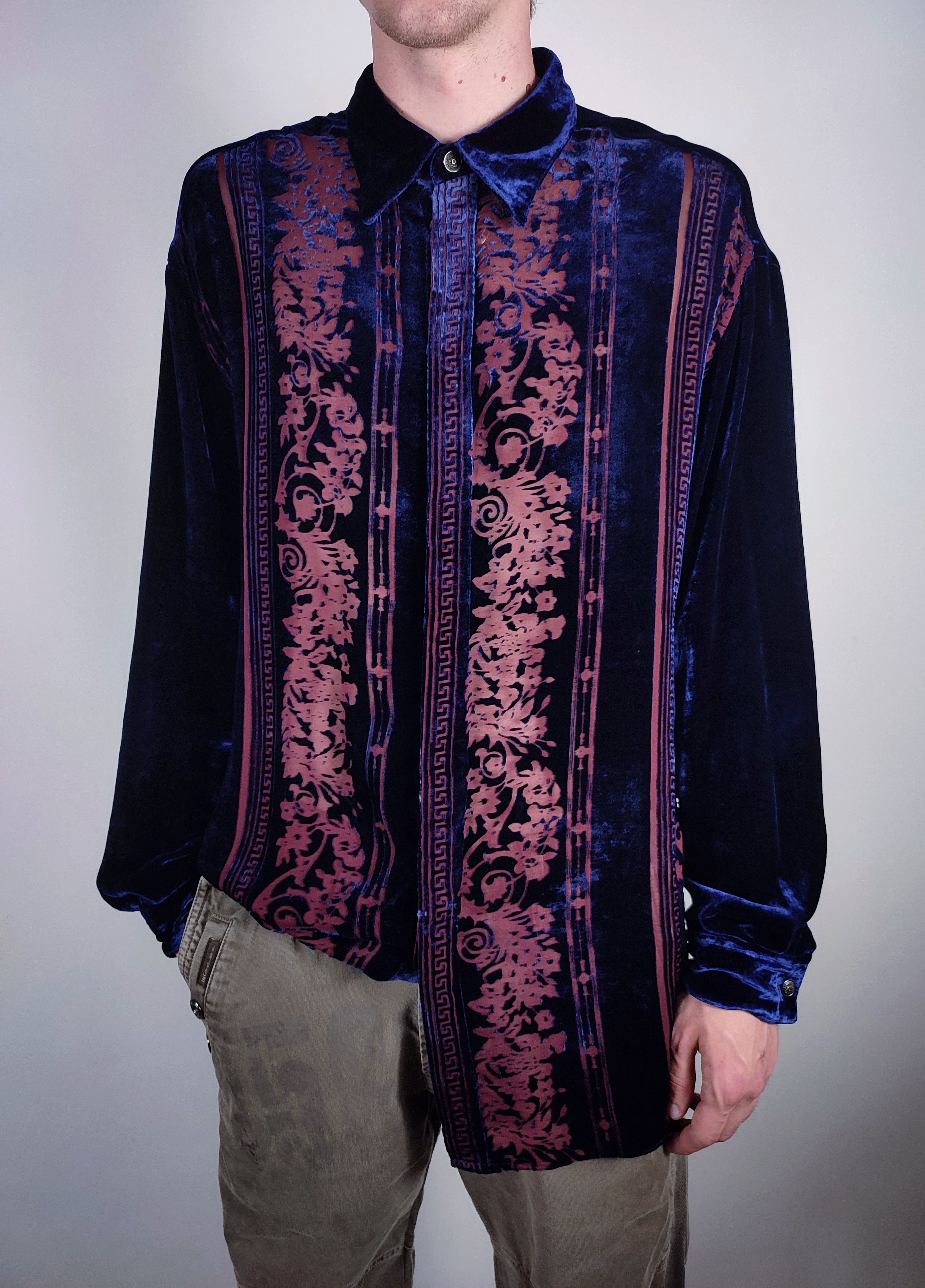 Versace Versace V2 Classic silk barocco mesh Velour Vintage Shirt Size US XL / EU 56 / 4 - 18 Thumbnail