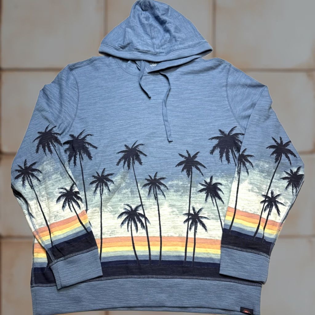 Faherty VINTAGE Faherty Sunwashed Slub Hoodie Mens 2XL Palm Tree Ombré Long Sleeve Pullover Navy Blue Coral Yellow Ombré Logo Beach Hooded Mens Size US XXL / EU 58 / 5 - 1 Thumbnail