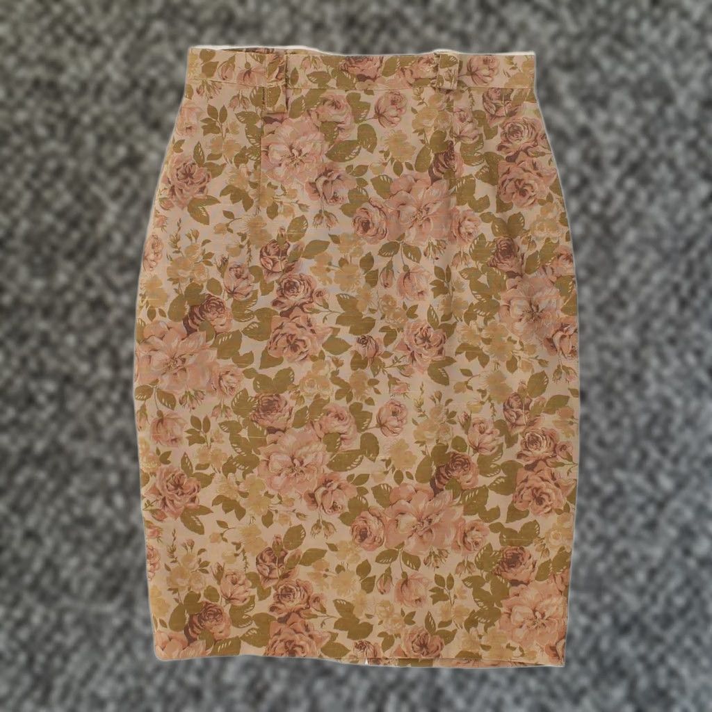 Vintage VINTAGE Womens Pencil Skirt Brown Floral Small W26 Size 26" / US 2 / IT 38 - 1 Thumbnail