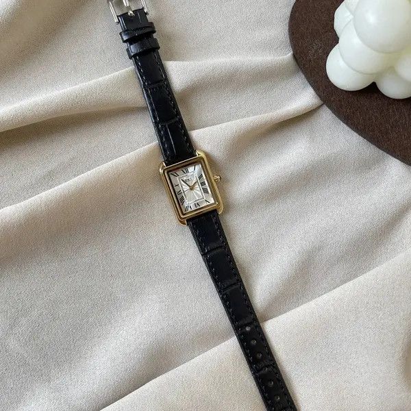 Jewelry Leather Strap Rectangular Gold Watch, Classic Wristwatch Size ONE SIZE - 2 Thumbnail