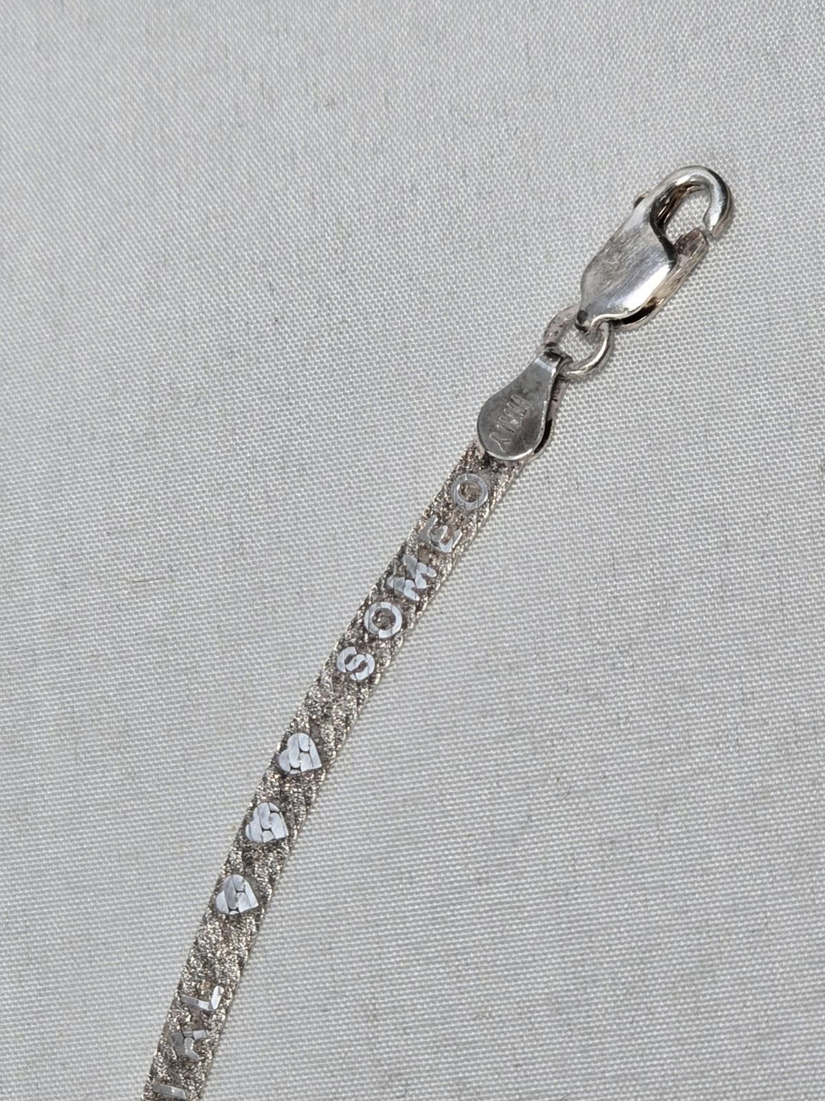 The Unbranded Brand Sterling Silver Herringbone Bracelet Engraved Hearts 7in Size ONE SIZE - 6 Thumbnail