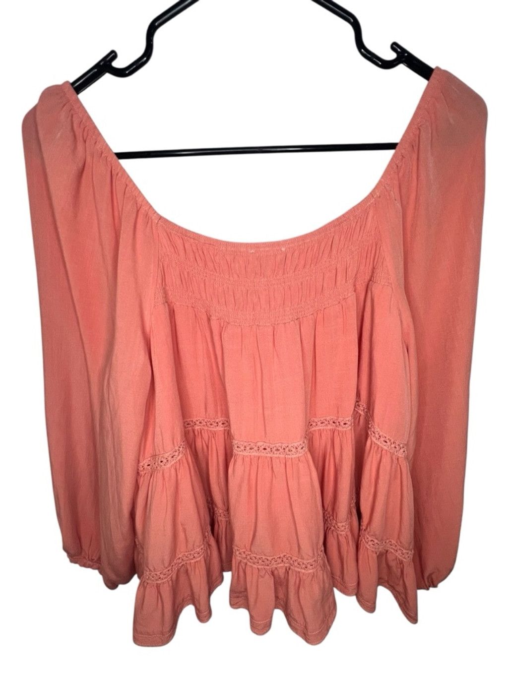Miss Me Miss Me Coral Long Sleeve Smocked Tiered Peasant Blouse Size XS / US 0-2 / IT 36-38 - 3 Thumbnail
