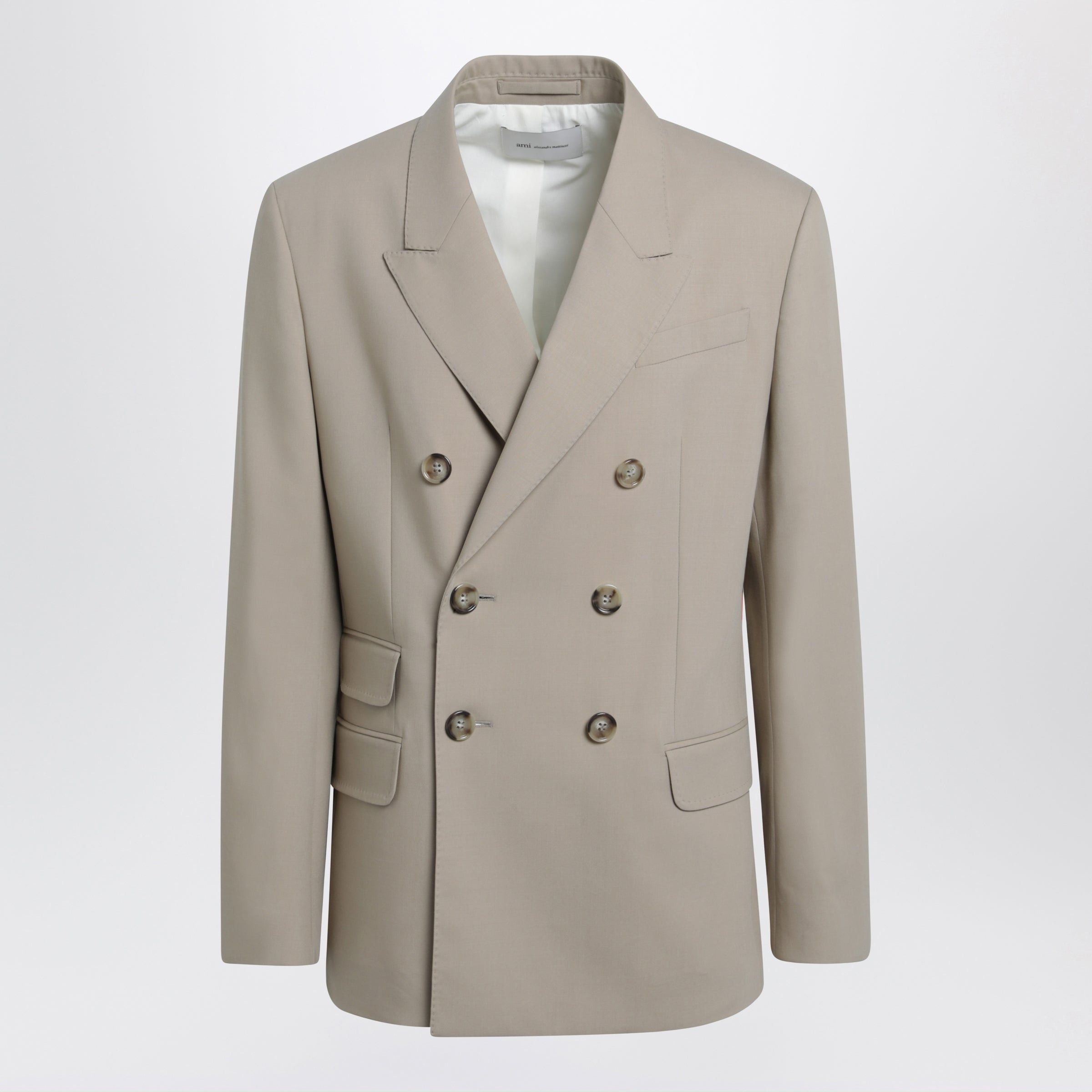 AMI Ami Paris Beige Double-Breasted Virgin Wool Gabardine Jacket Size US XL / EU 56 / 4 - 1 Thumbnail