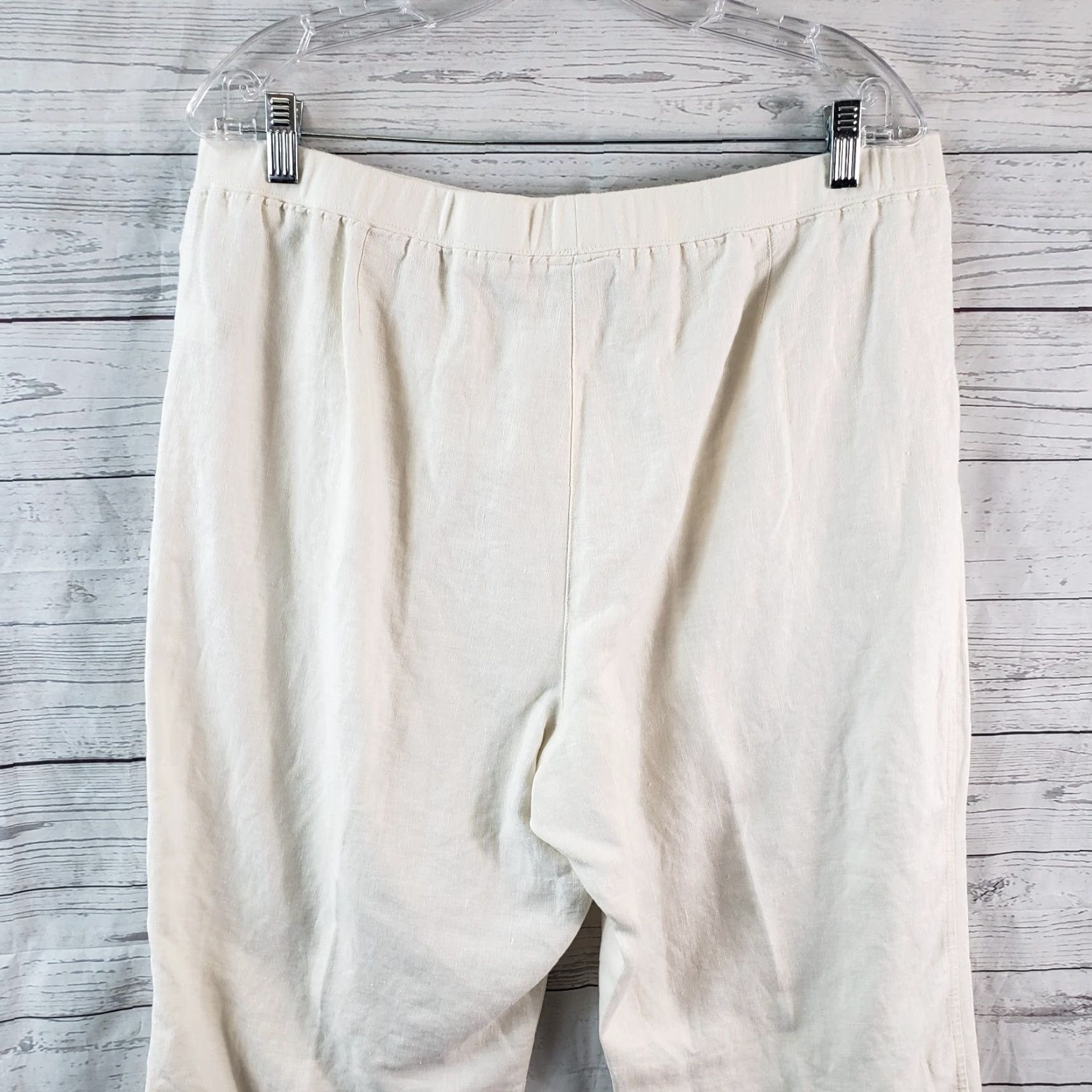 J. Jill J. Jill Womens Cropped Linen Pants Sz Large Petite Ivory Embroidered Hem Pants ShirtN/A Size 36" / US 14 / IT 50 - 5 Thumbnail