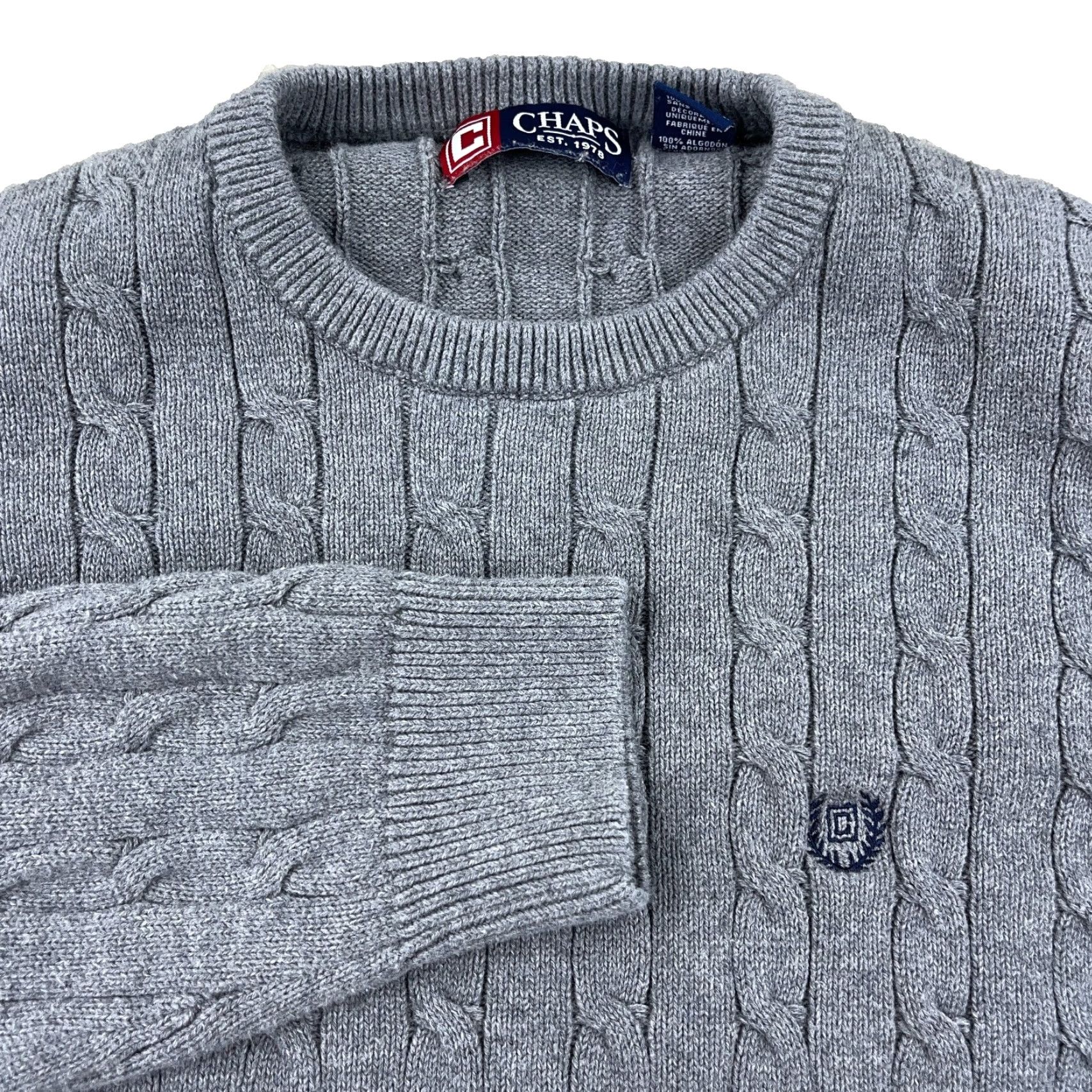 Chaps Chaps Sweater Men XL Gray Cable-Knit Crew Neck Pullover Solid Knit Embroidered Logo Regular American Classic Modern Christmas Teacher Nerd Size US XL / EU 56 / 4 - 2 Thumbnail