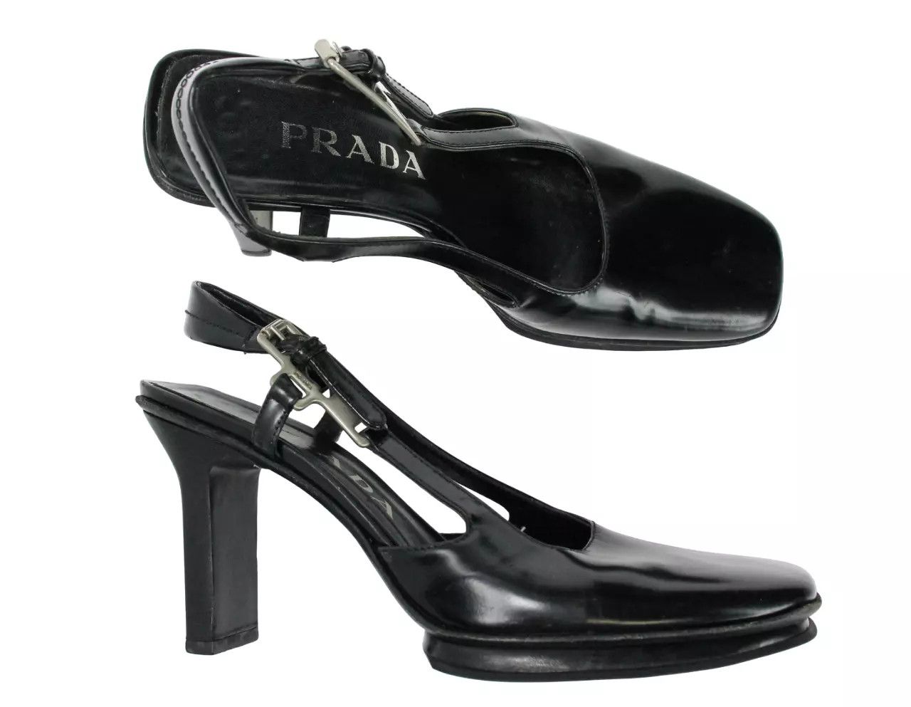 Prada PRADA Women's EU 37 Black Leather Square Toe Platform Heels Size US 7 / IT 37 - 2 Thumbnail
