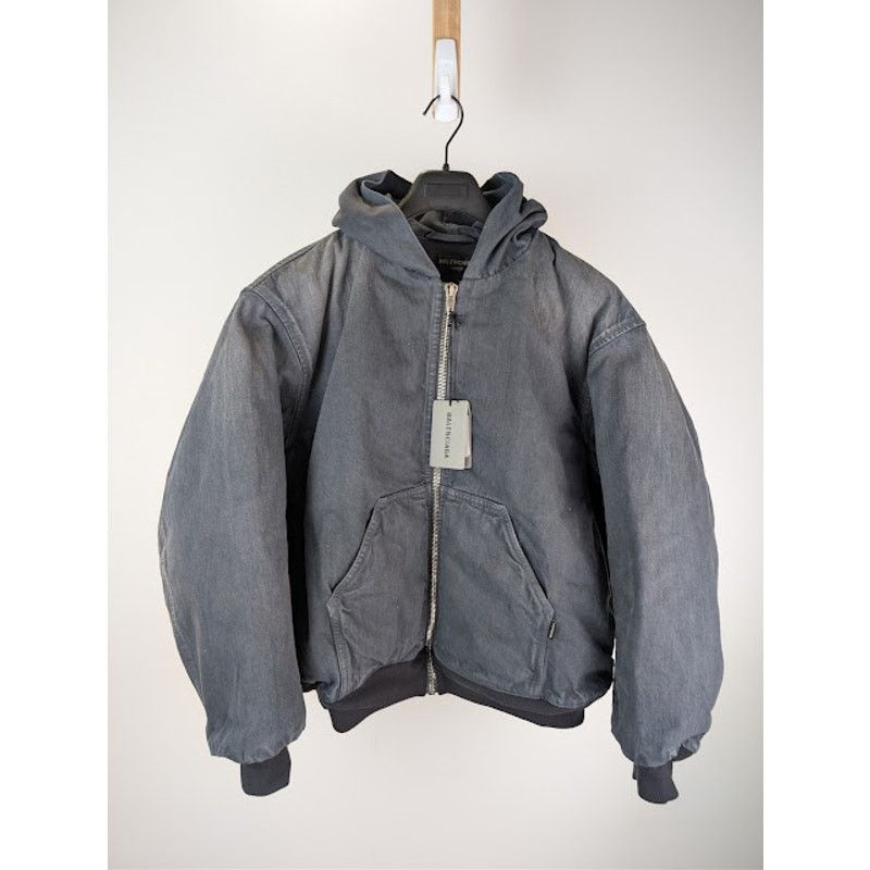 Balenciaga o1rshd1 Organic Japanese Denim Zip-Up Hoodie in Heavy Grey Size US M / EU 48-50 / 2 - 2 Thumbnail