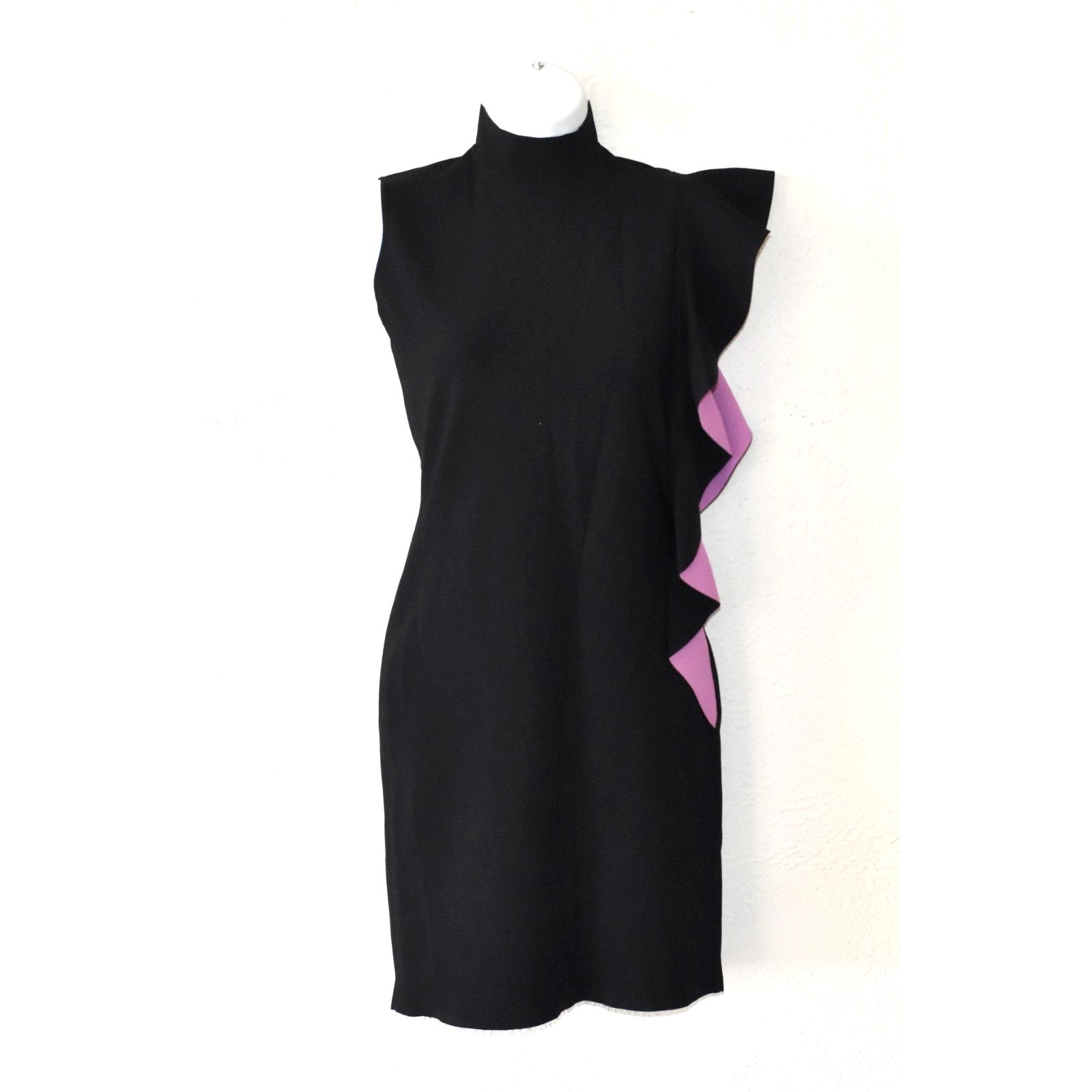Shanghai Tang SHANGHAI TANG Black Pink Ruffle Sleeveless Sheath Dress Sz S Size S / US 4 / IT 40 - 2 Thumbnail