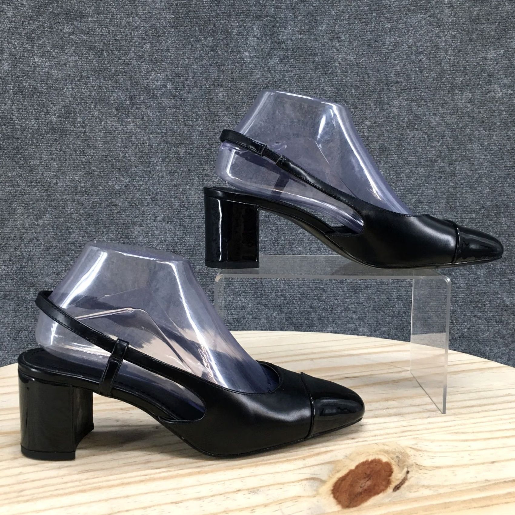 H&M H&M Heels Womens 38 Cap Toe Dress Slingback Pumps Block Heels Black Faux Leather Size M / US 6-8 / IT 42-44 - 2 Thumbnail