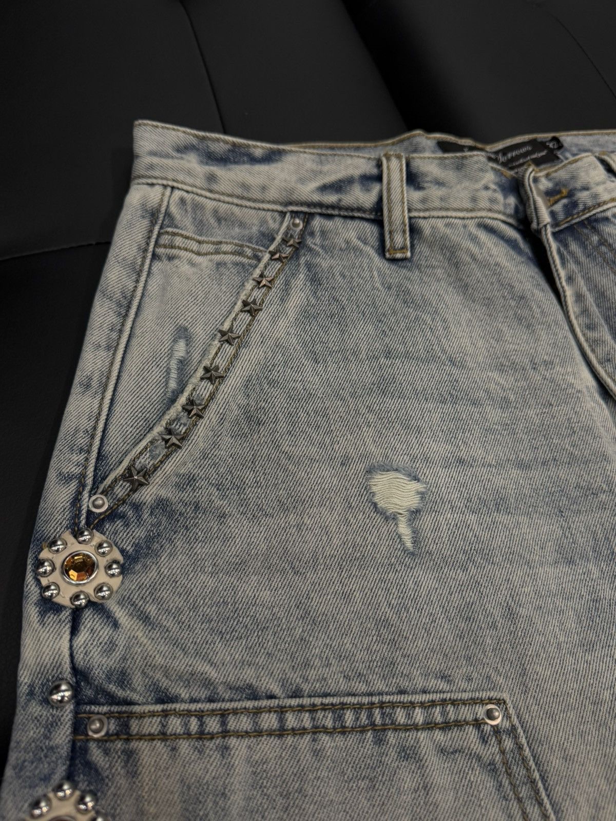 Other Size 36 - JP Sorrow Rhinestone Double Knee Denim Size US 36 / EU 52 - 4 Thumbnail