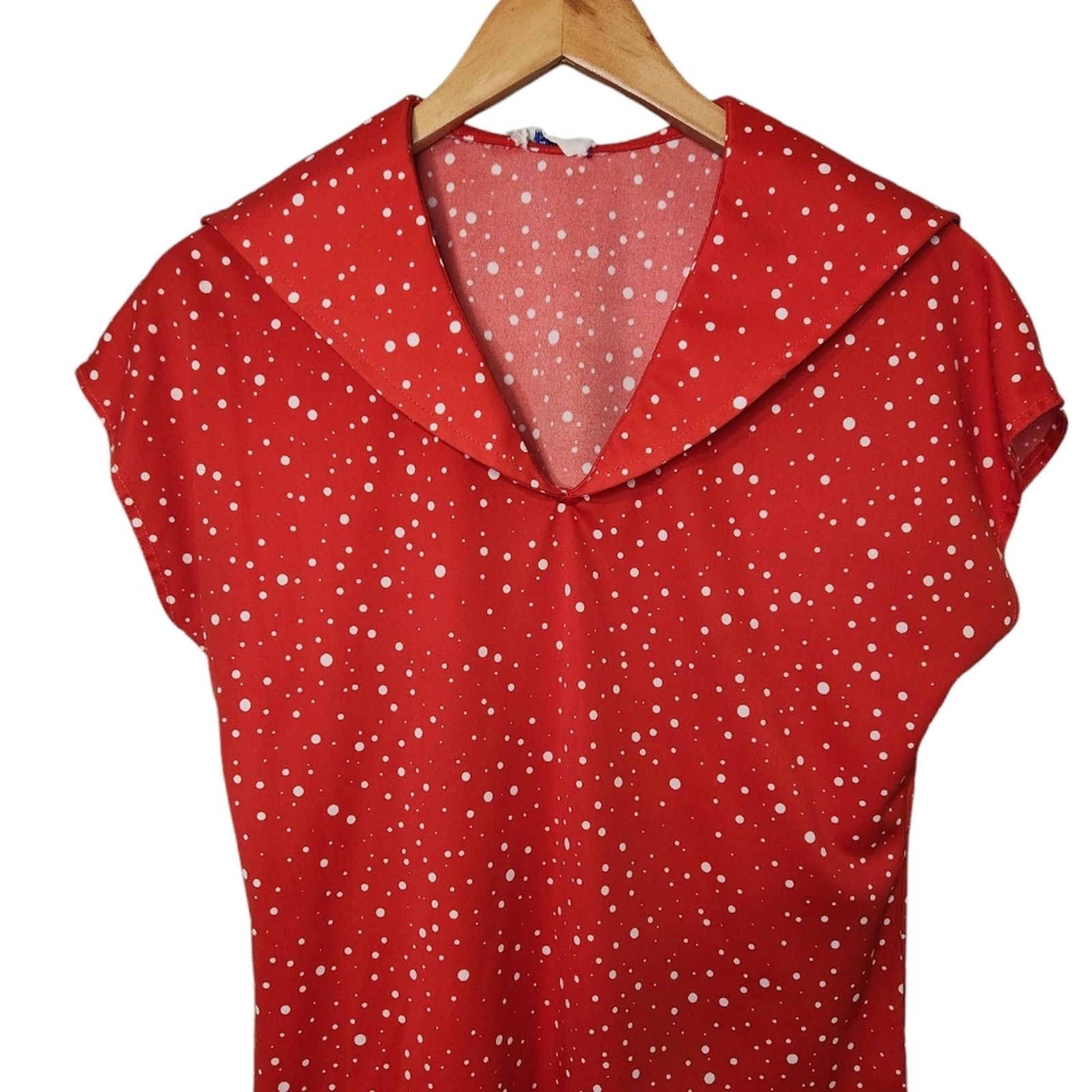 Vintage Vintage Retro red and white dot wide collar top Medium Size M / US 6-8 / IT 42-44 - 3 Thumbnail