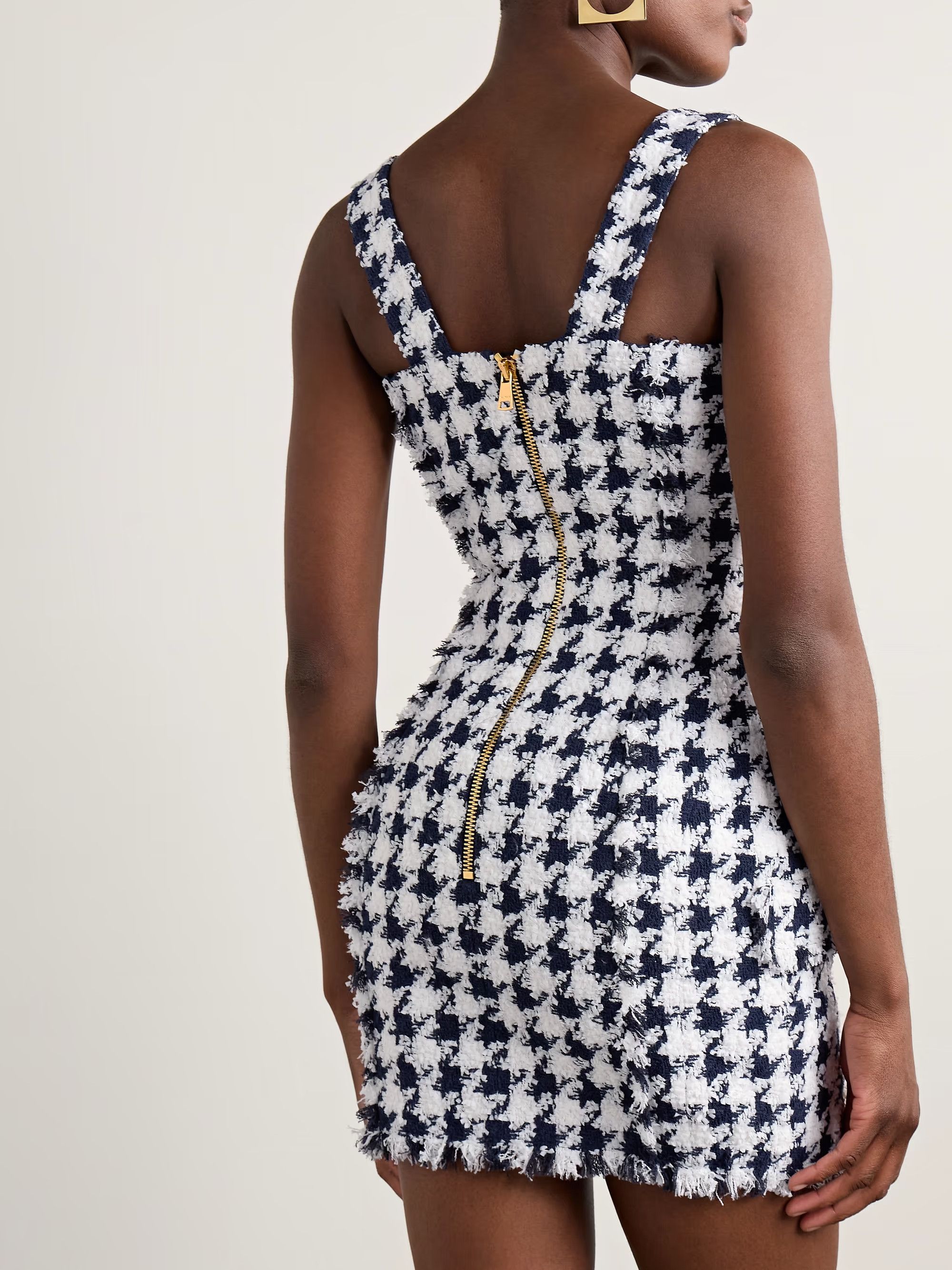 Balmain o1s1wg111225 Embellished Frayed Tweed Dress in Black/White Size S / US 4 / IT 40 - 3 Thumbnail