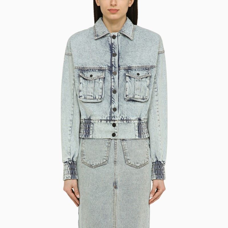 image of The Mannei Cannes Blue Denim Shirt Bomber Jacket, Women's (Size Small)