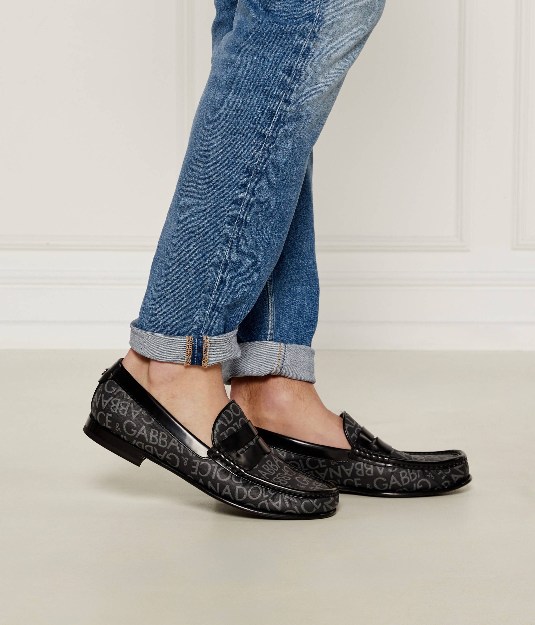 Dolce & Gabbana o1s22i1n0225 Jacquard Canvas Loafers in Grey Black Size US 10 / EU 43 - 2 Thumbnail