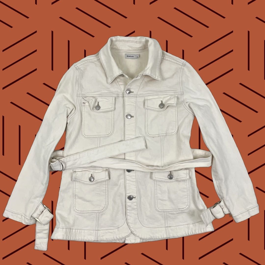Vintage Simkhai Jacket Womens Large White Denim Belted Cargo Utility Cotton Classic Outdoor Size L / US 10 / IT 46 - 1 Thumbnail