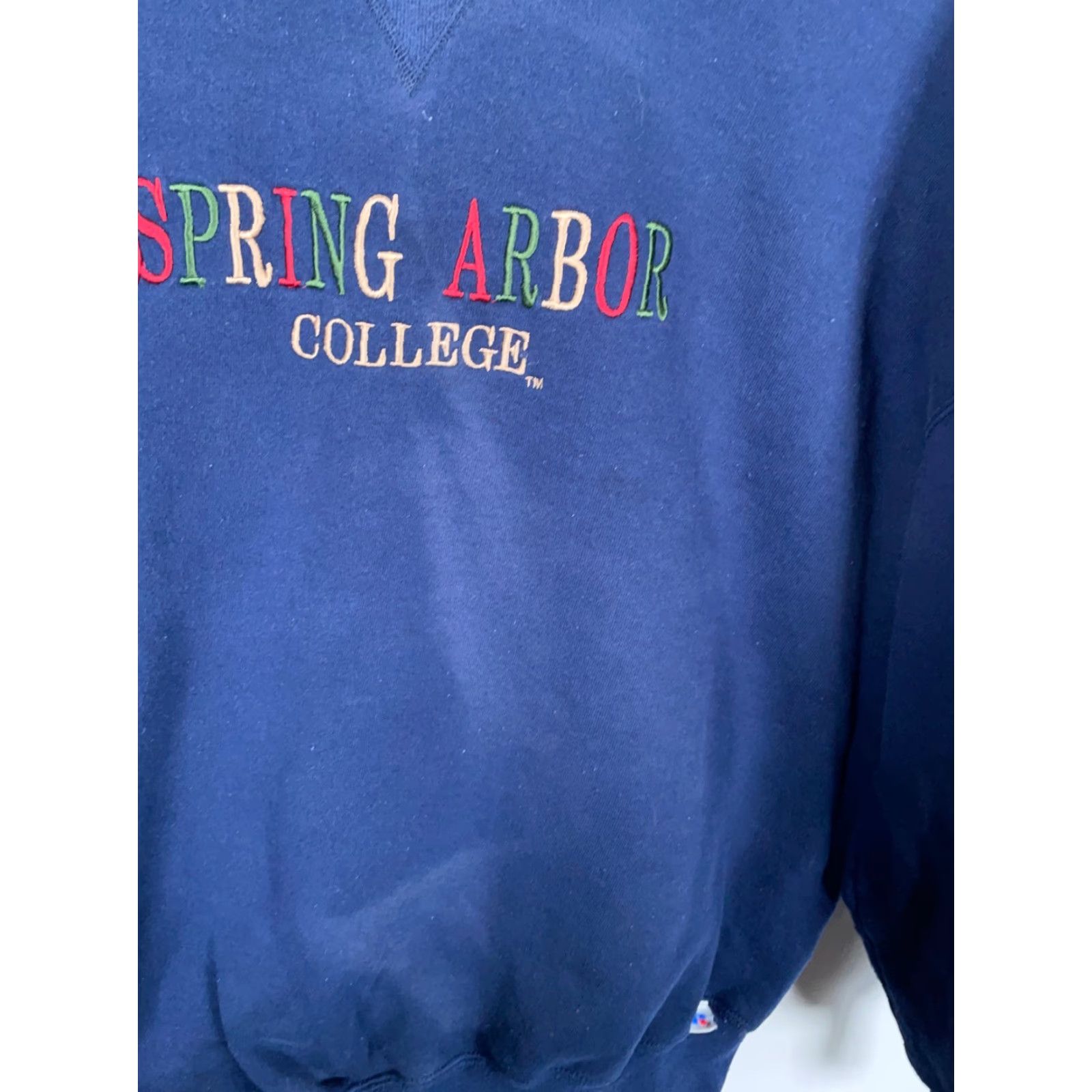 Russell Athletic VINTAGE Russell Athletic Sweatshirt 90s College Arbor Springs Blue Faded 2XL Mens Crew Neck Pullover Graphic Print Embroidered Logo Size US XXL / EU 58 / 5 - 5 Thumbnail