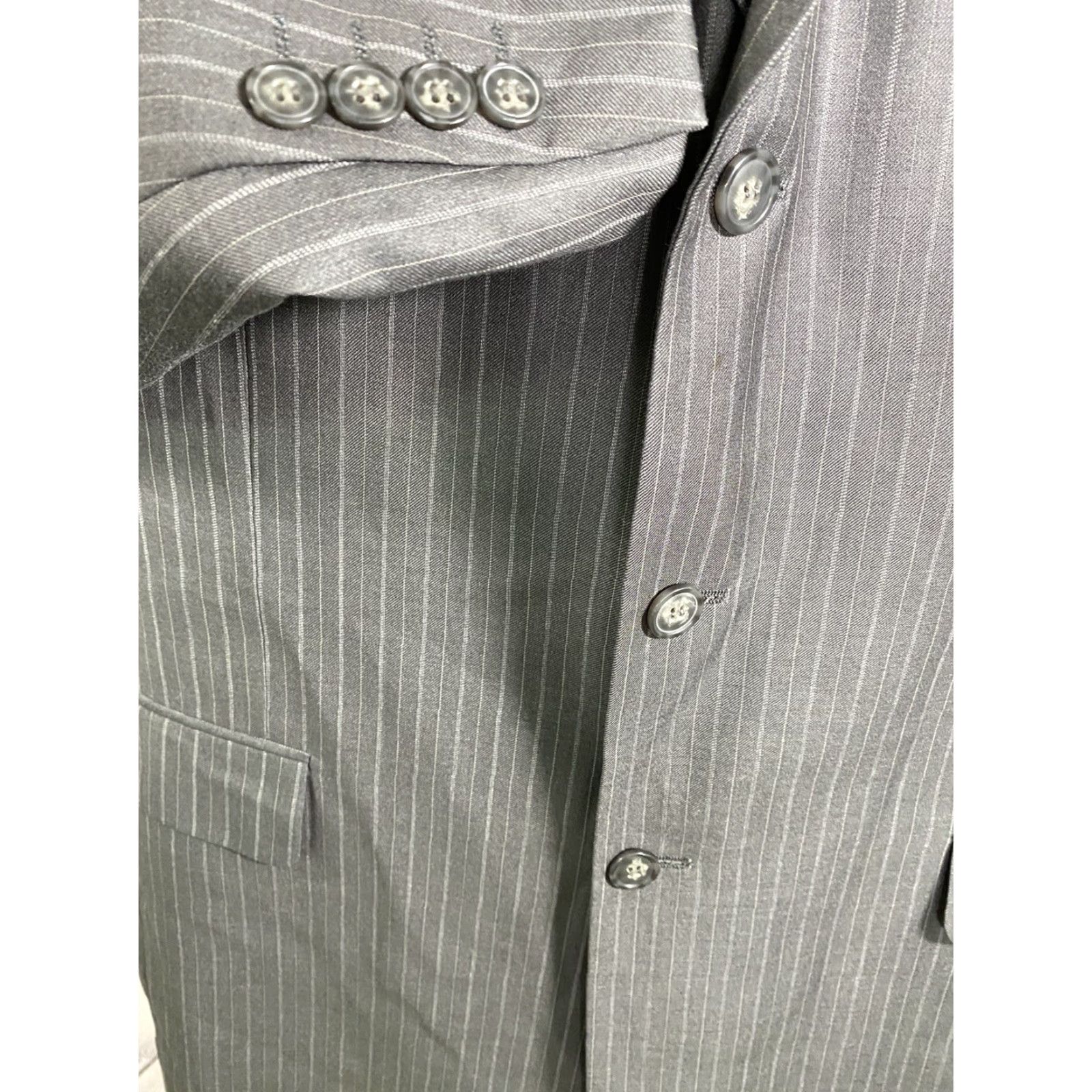 Vintage Angelo Rossi Gray Striped 3 Button Jacket Blazer 44L Suit Jacket Men Size 44R - 7 Thumbnail