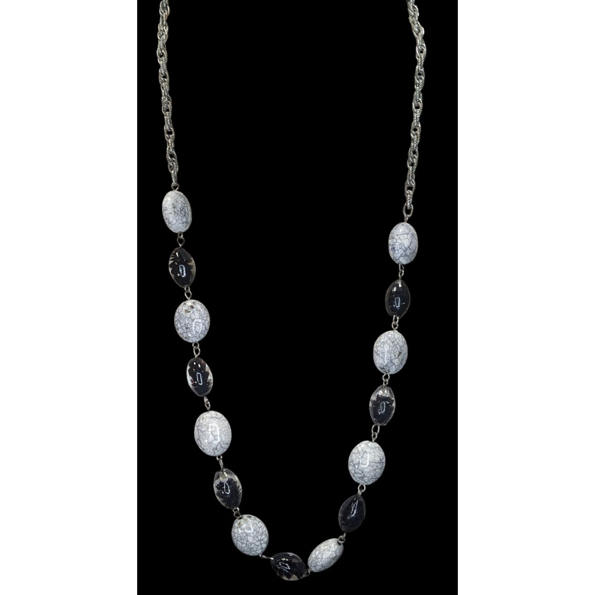 Other Black & Grey Crackle Bead Necklace With Silver-Tone Chain Size ONE SIZE - 4 Thumbnail