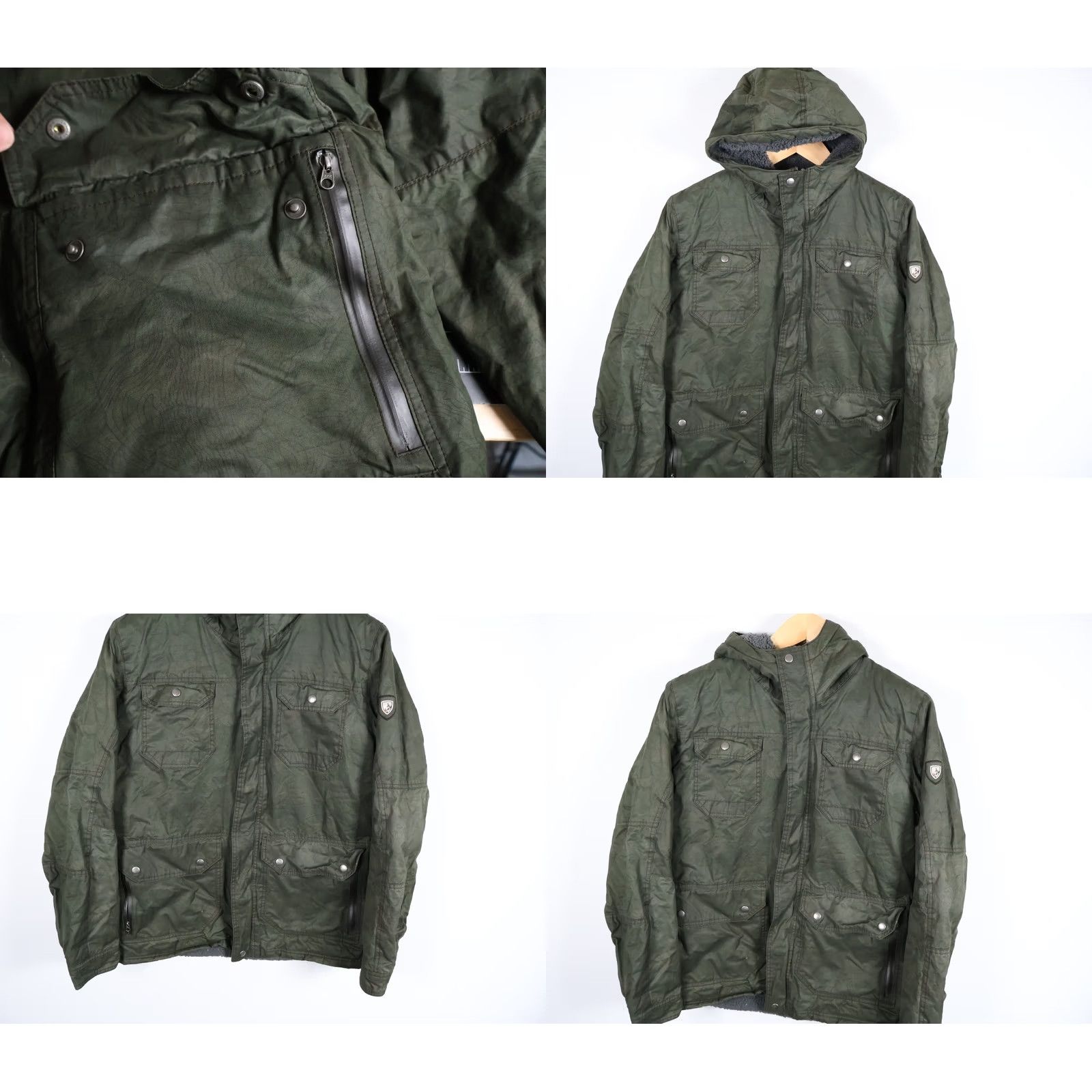 Vintage Kuhl Projekt Jacket Women's Large Green Sherpa Lined Zip Up Hooded Military Jacket Size L / US 10 / IT 46 - 9 Thumbnail