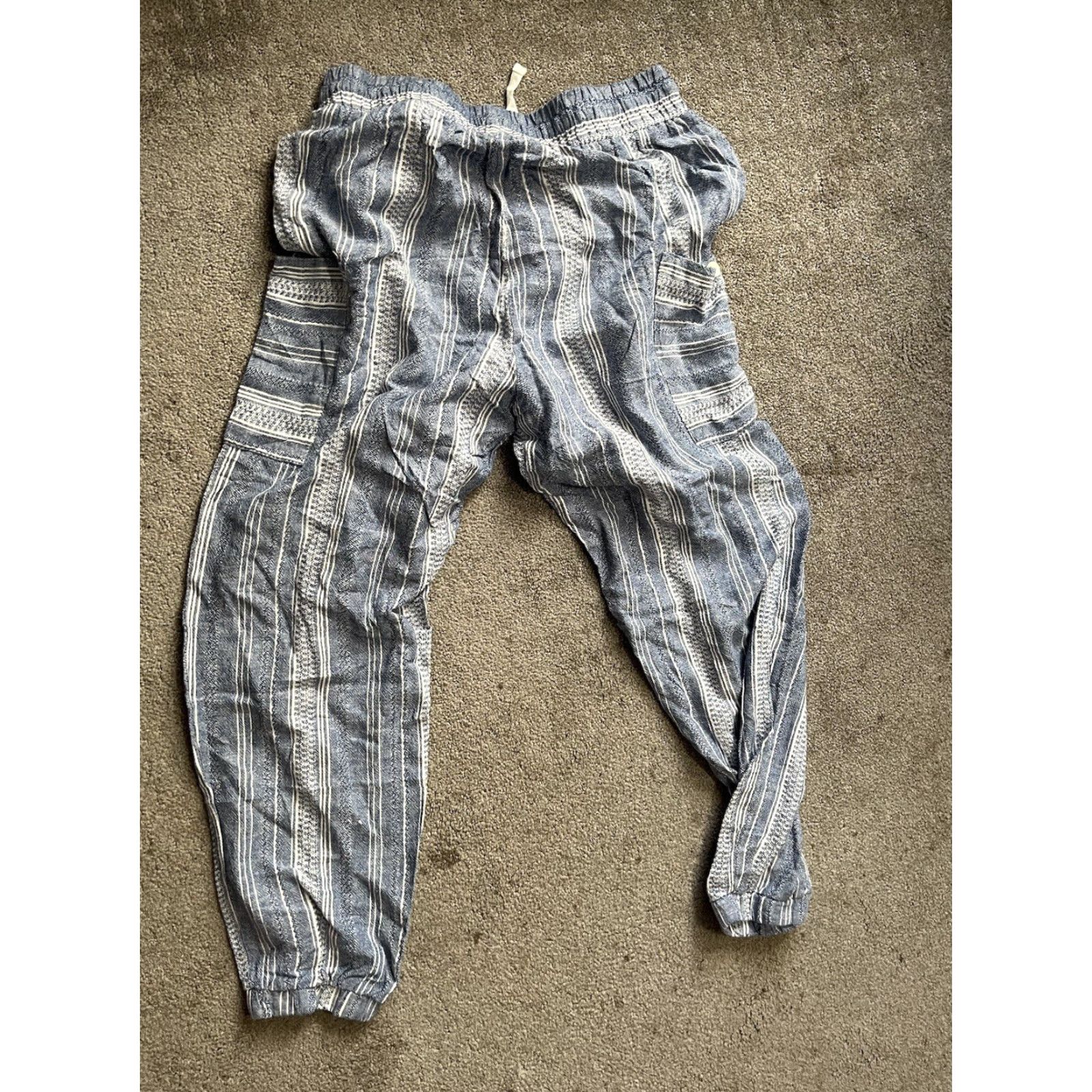 Vintage Indigo Rein High Rise Linen Blend Striped Joggers Blue White Juniors L Pants Women Casual Size 36" / US 14 / IT 50 - 3 Thumbnail