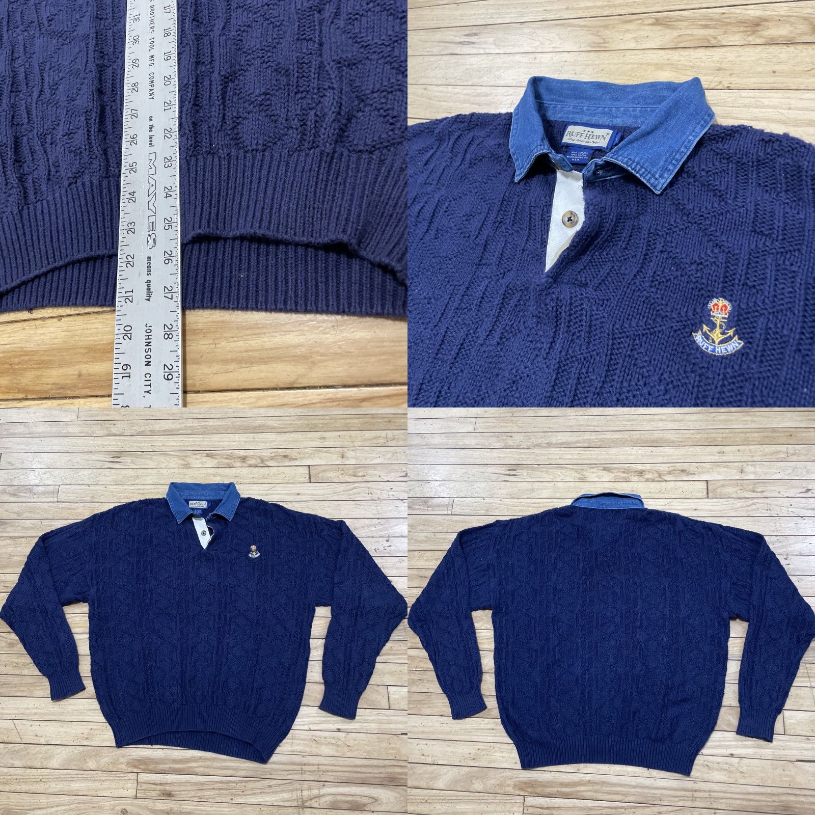 Nautica VINTAGE Ruff Hewn Complex: Nautical Pullover Sweater Men L Blue Anchor Logo Navy Knit USA Size US L / EU 52-54 / 3 - 8 Thumbnail