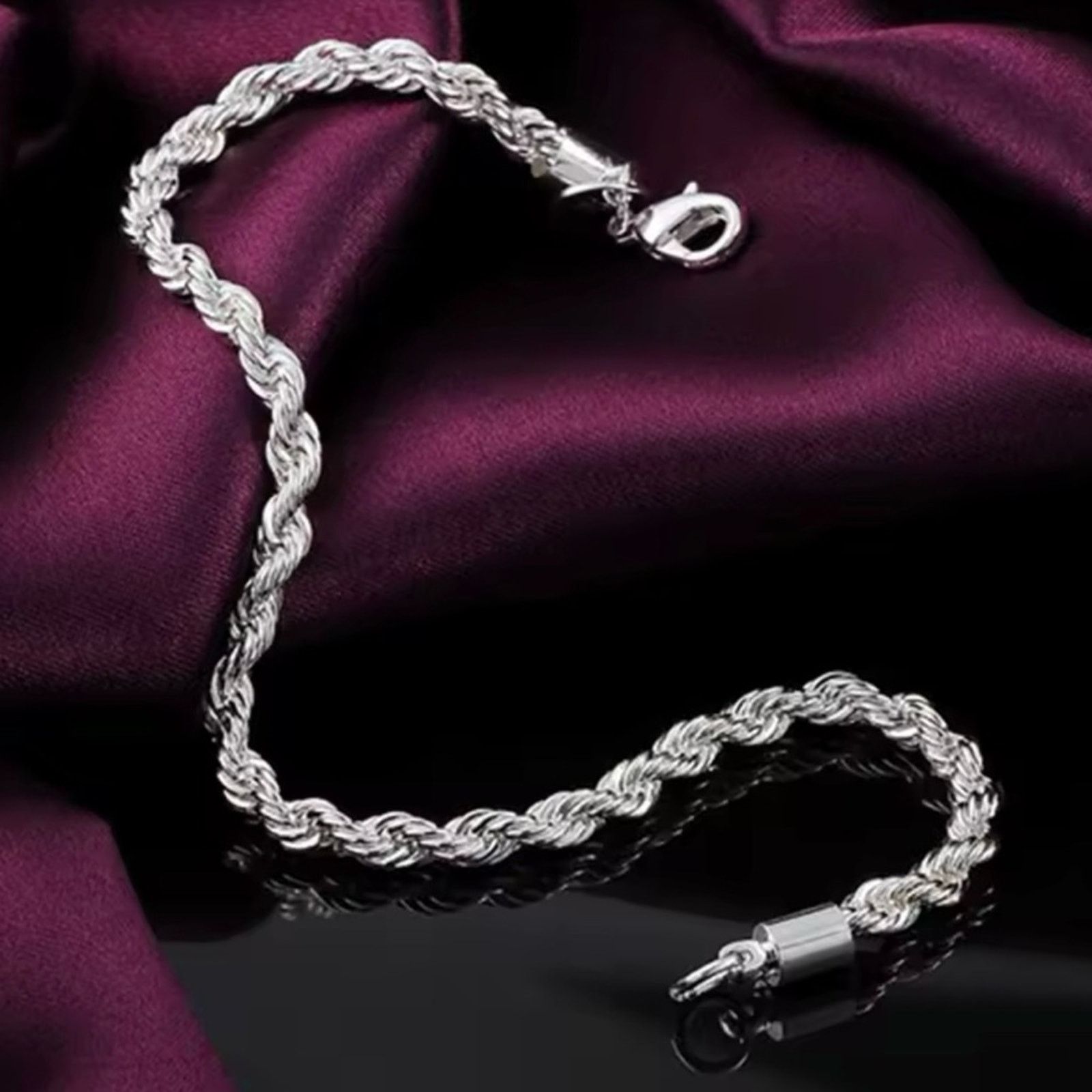 Other Sterling Silver Twisted Chain Bracelet For Women Man Men 8” Size ONE SIZE - 4 Thumbnail
