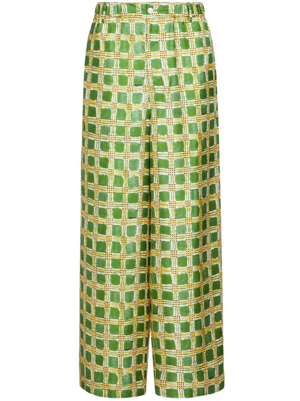 o1w1db10125 Check Fields Silk Wide Leg Trousers in Green