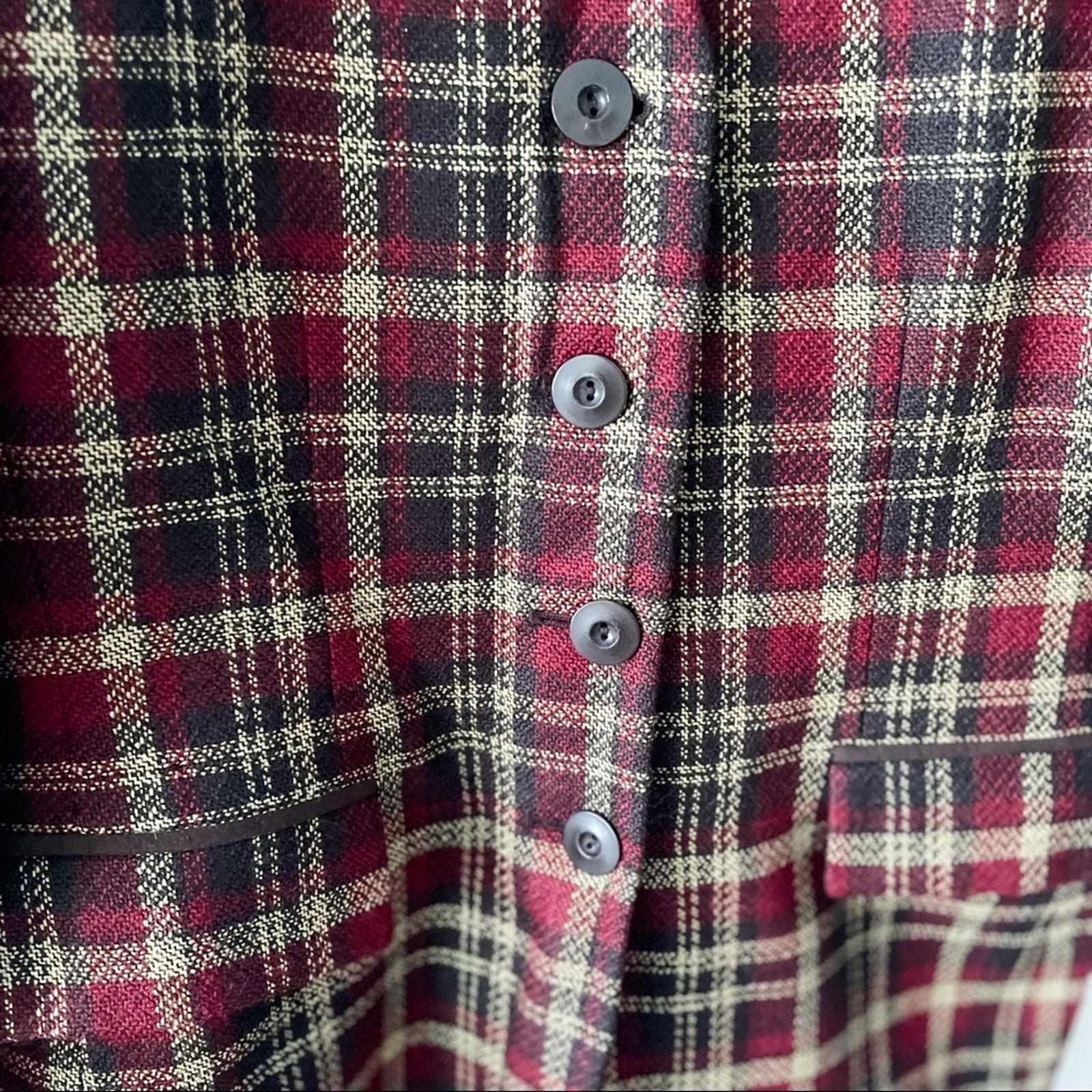 Vintage Kasper Vintage Burgundy Plaid Wool Blazer Jacket 8P Size M / US 6-8 / IT 42-44 - 6 Thumbnail