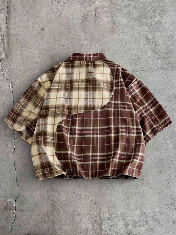 Japanese Brand Brown & Cream Asymmetrical Design Flannel Shirt Size US L / EU 52-54 / 3 - 2 Thumbnail