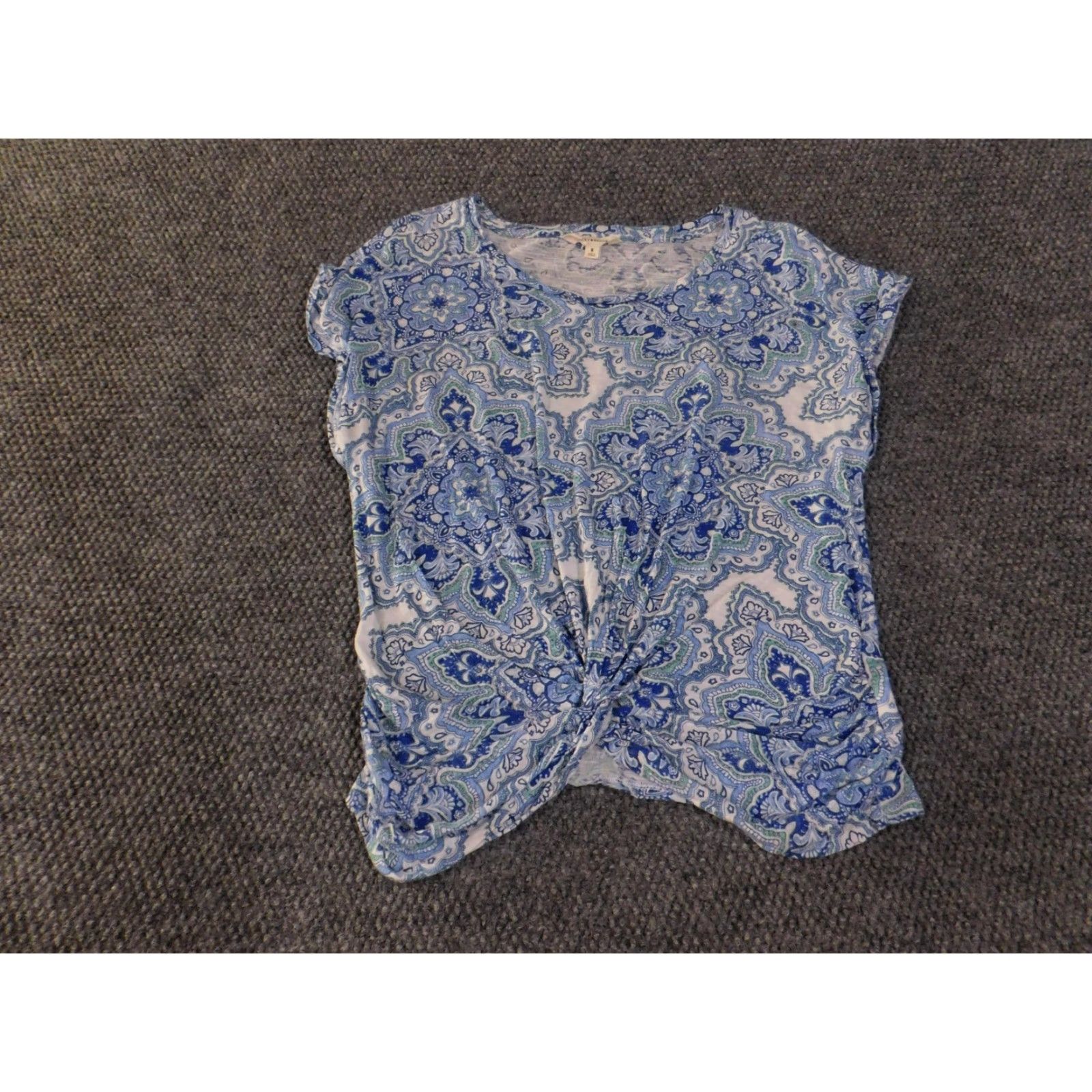 Lucky Brand Lucky Brand Shirt Womens Medium Blue Paisley Knot Front Short Sleeve Casual Size M / US 6-8 / IT 42-44 - 2 Thumbnail