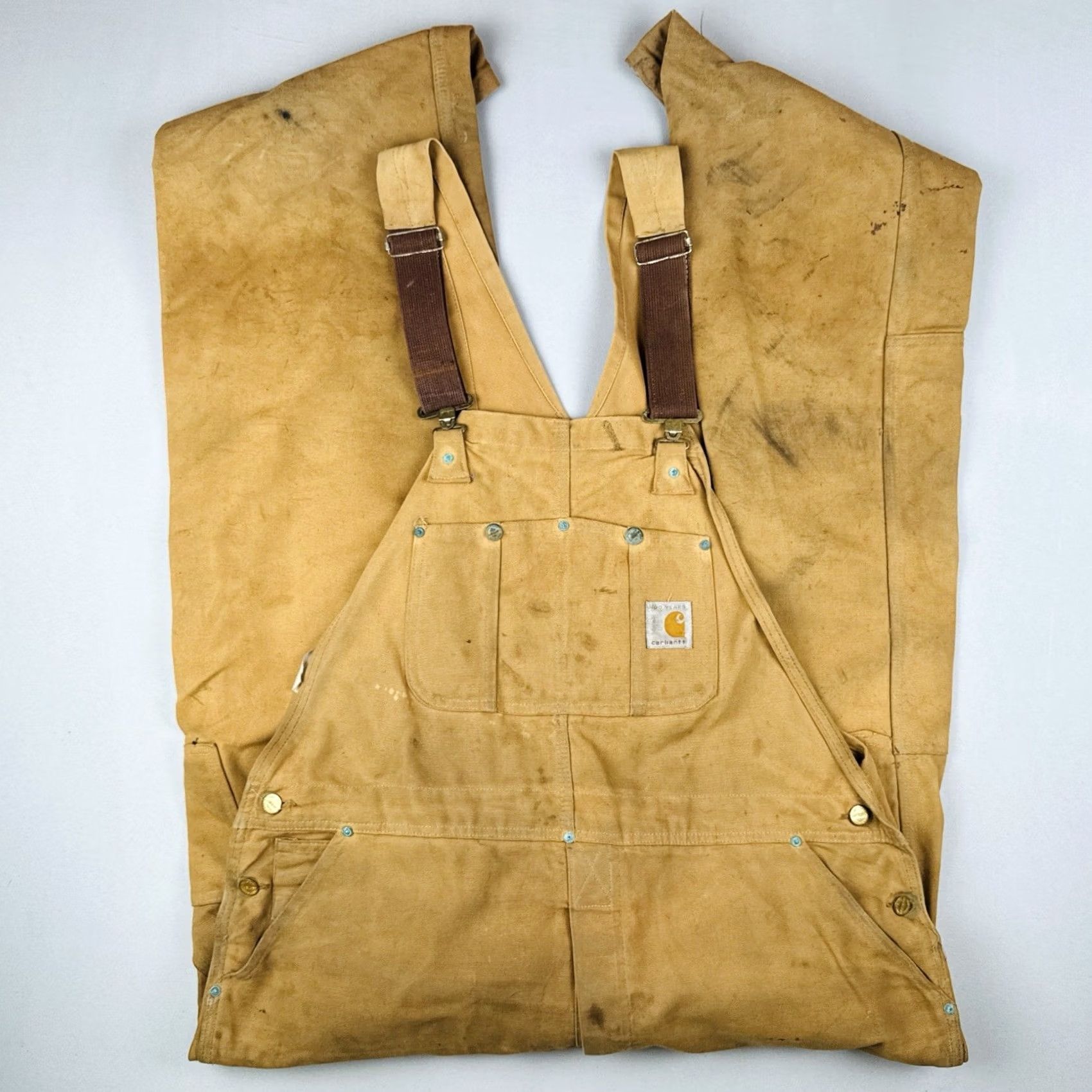 Carhartt VINTAGE Carhartt Overalls USA Made Union 100 Year Double Knee Distressed Brown Mens 42 Size US 42 / EU 58 - 2 Thumbnail
