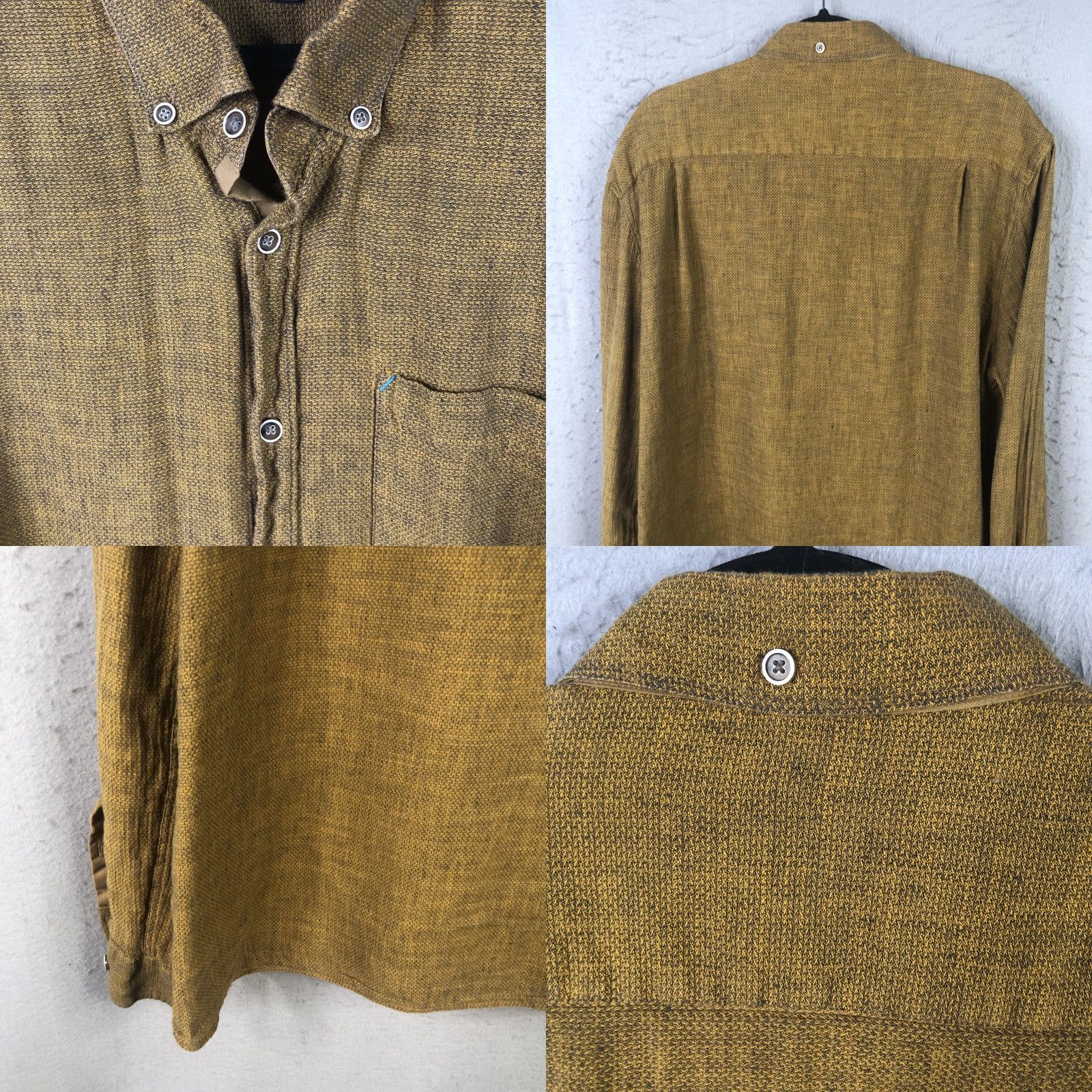 Vintage 32 Bar Blues Shirt Mens XL Gold Textured Woven Long Sleeve Button Front Casual Size US XL / EU 56 / 4 - 9 Thumbnail