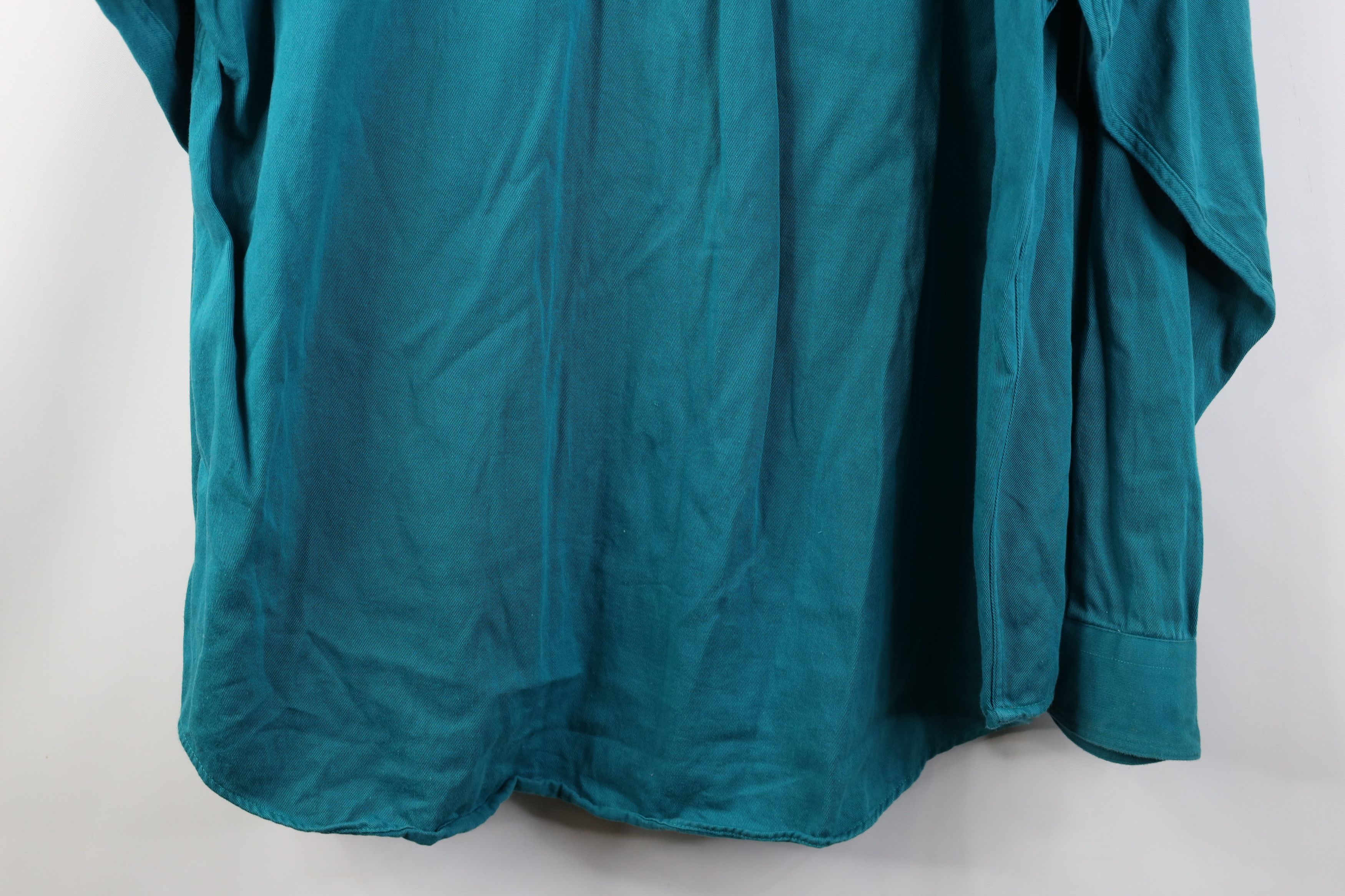 Vintage Vintage 90s Streetwear Twill Collared Button Shirt Teal Size US L / EU 52-54 / 3 - 13 Thumbnail