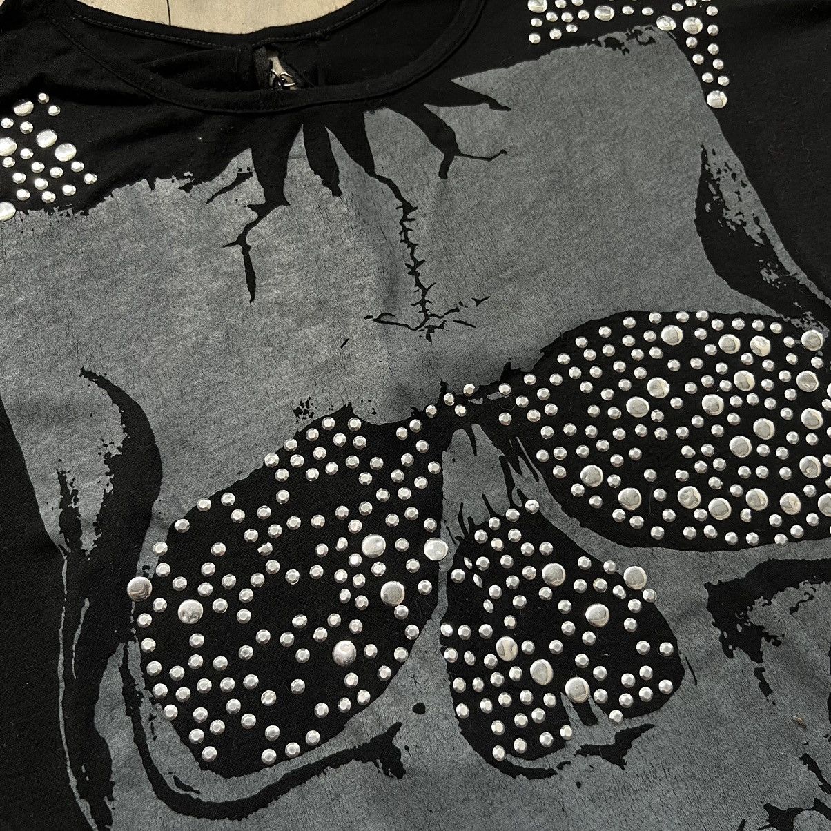 If Six Was Nine 2000s Black Skull Vkei Style Back Lace Studed Shirt Size ONE SIZE - 3 Thumbnail