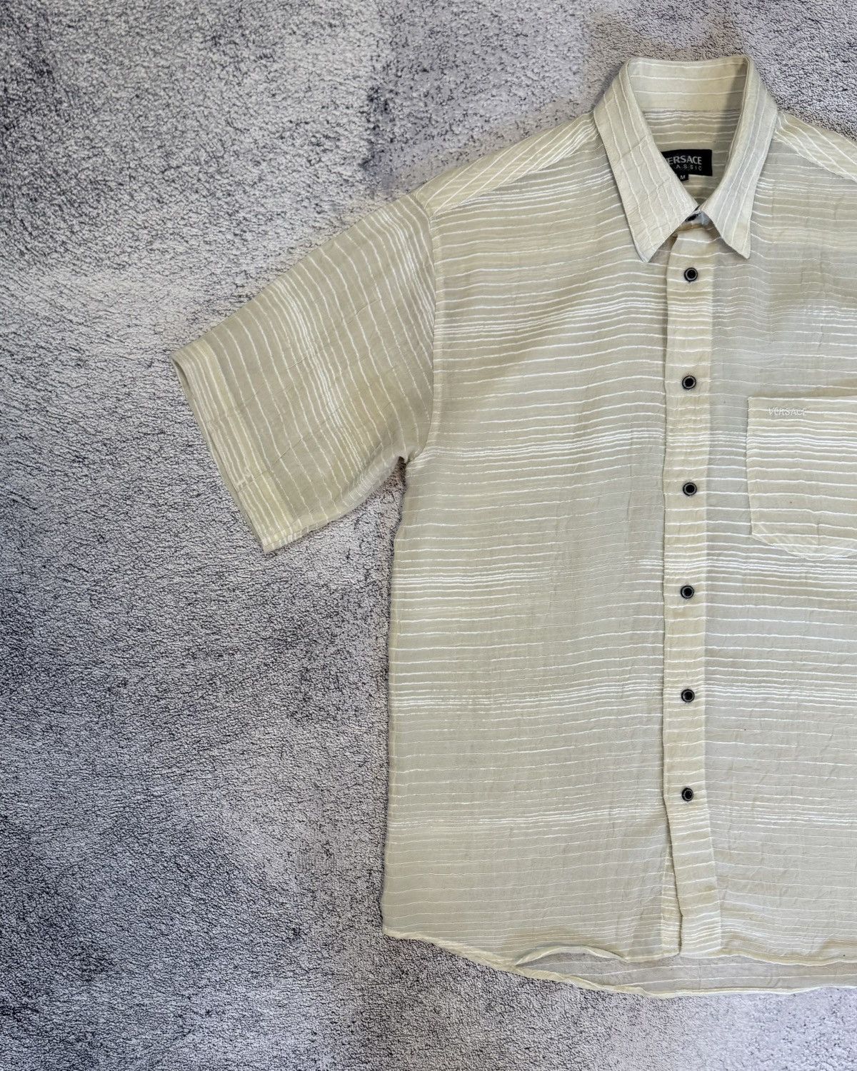 Versace Versace Classic Men Short Sleeve Logo Shirt Striped Viscose Size US M / EU 48-50 / 2 - 2 Thumbnail