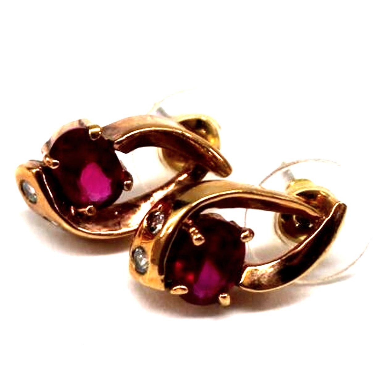 Other Genuine Ruby & CZ Earrings Gold Tone Vintage Swirl Size ONE SIZE - 1 Thumbnail