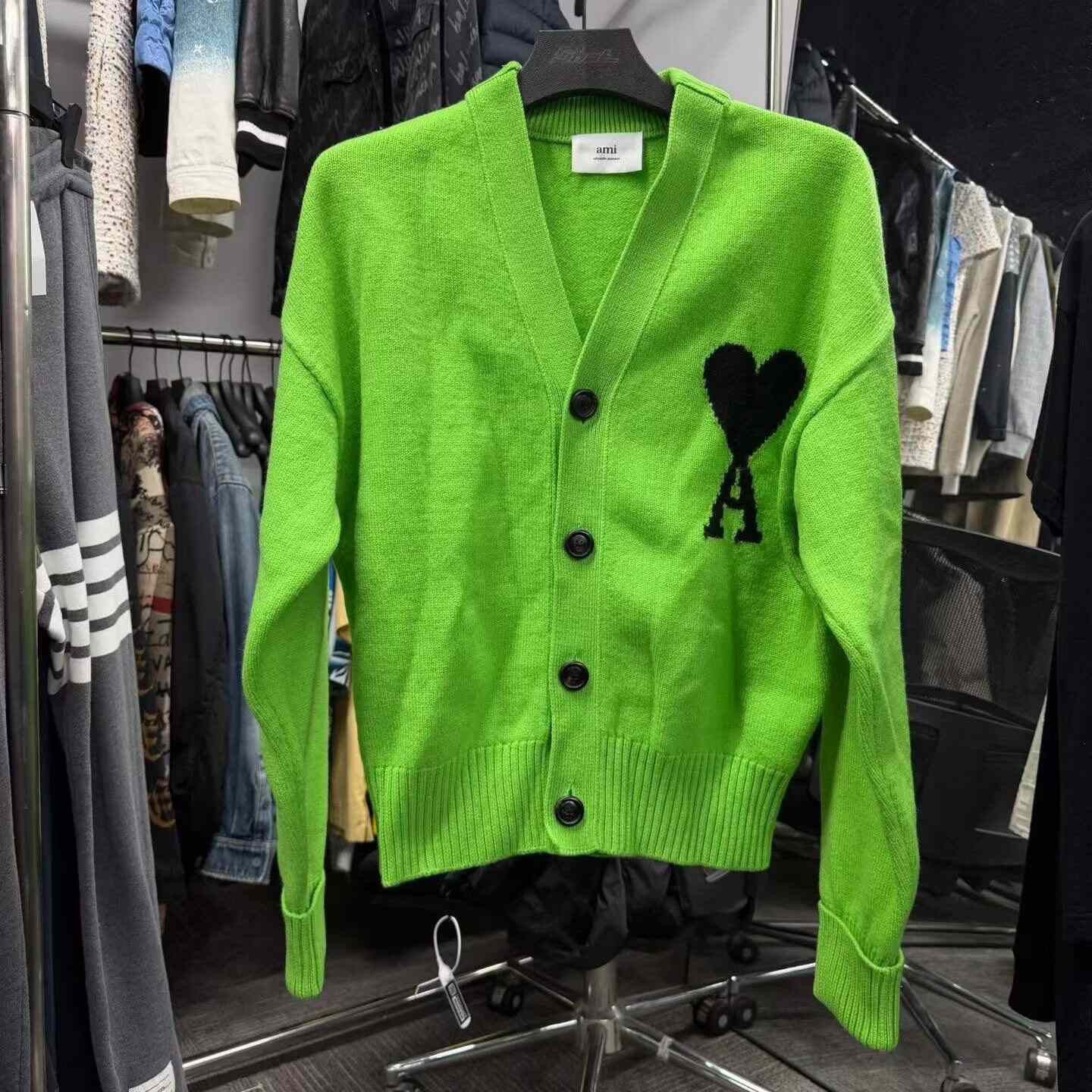 AMI Ami Avocado Green Wool Knit Cardigan Size M / US 6-8 / IT 42-44 - 1 Thumbnail