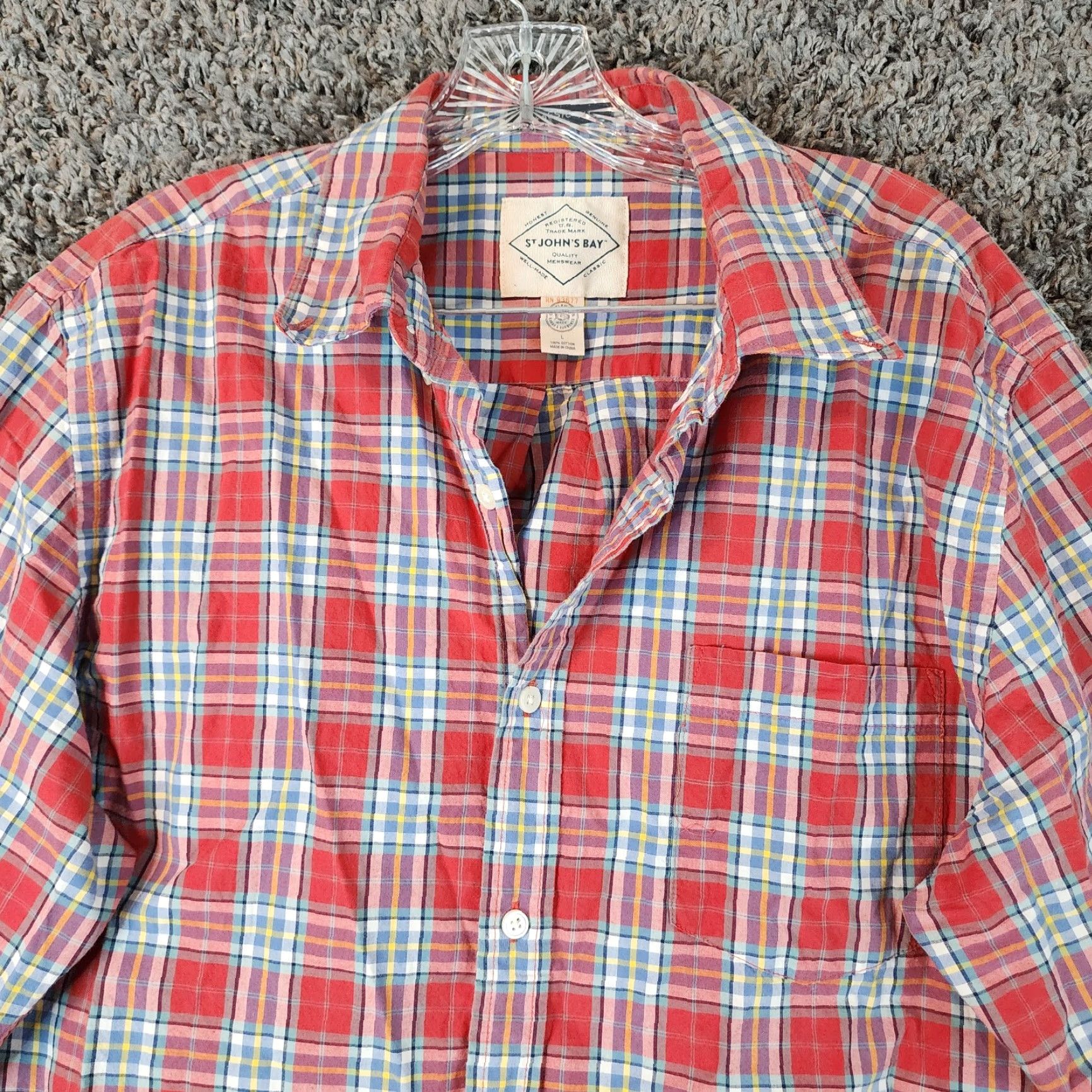 Vintage VINTAGE? Not specified as vintage. So: St. John's Bay Long Sleeve Plaid Button-Up Shirt - Mens L Red Classic Pattern Size US L / EU 52-54 / 3 - 3 Thumbnail
