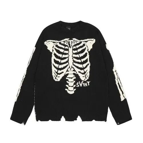 image of High-Street Skeleton Bone Vintage Knitted Sweater in Black, Men's (Size Medium)