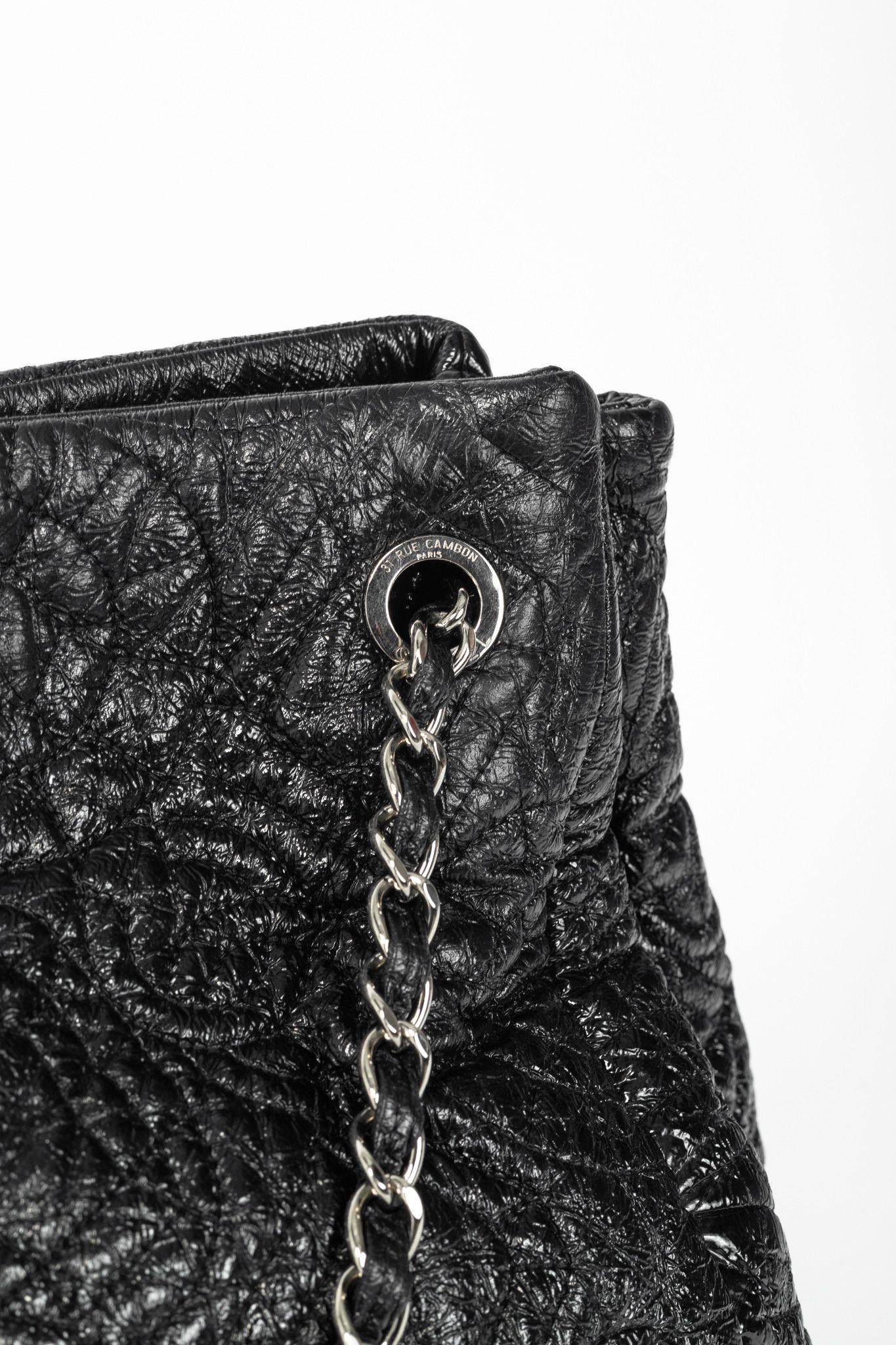Chanel Chanel Graphic Edge Black Shiny Vinyl Quilted Tote Size ONE SIZE - 7 Thumbnail