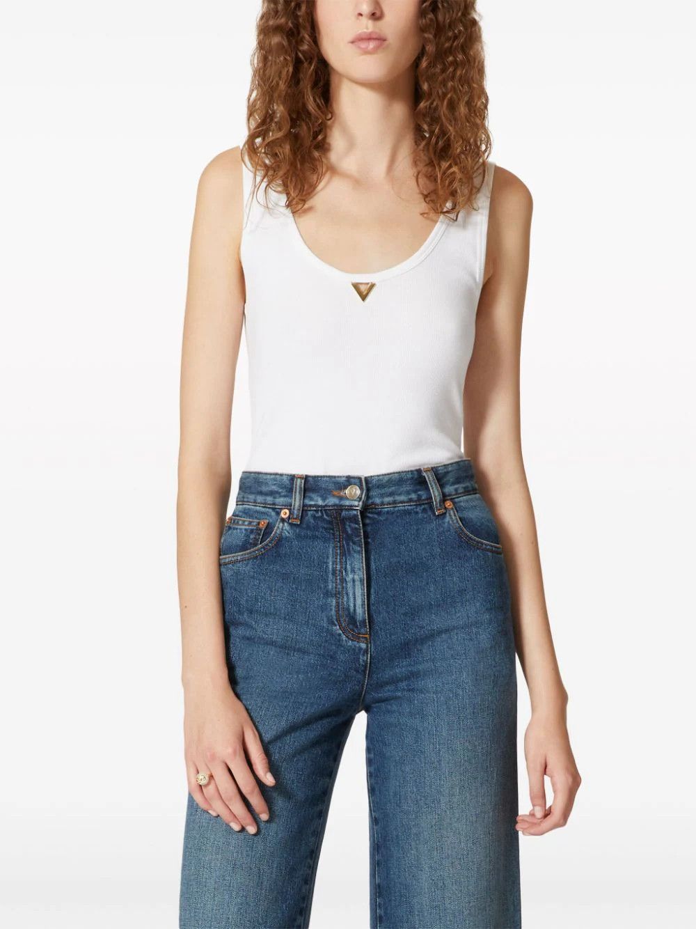 Valentino o1s22i1n0924 V Neckline Ribbed Tank Top in White Size S / US 4 / IT 40 - 3 Thumbnail