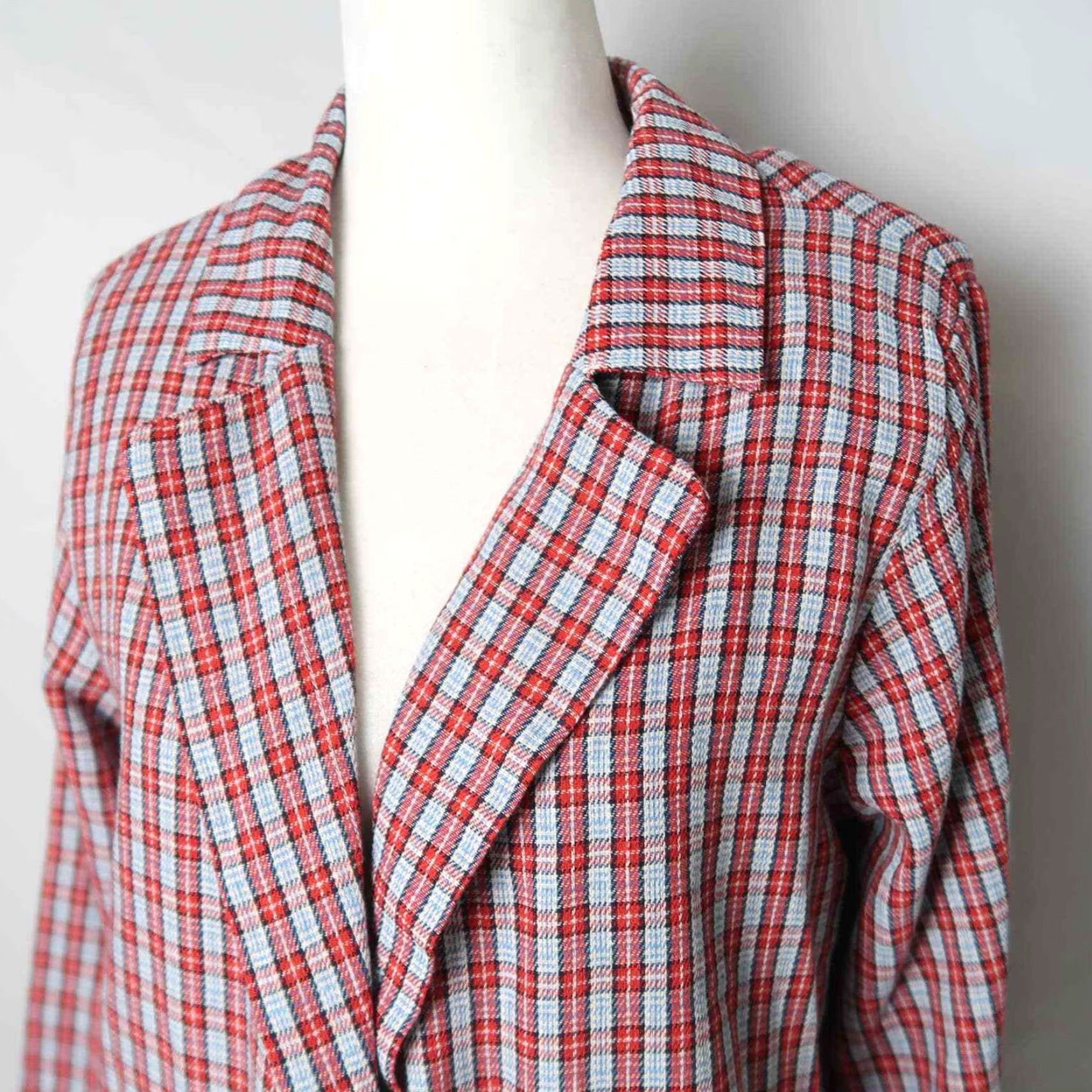 Asos ASOS Heartbreak red and blue plaid longline blazer jacket Women 8 Cotton Button front Pockets Size M / US 6-8 / IT 42-44 - 2 Thumbnail